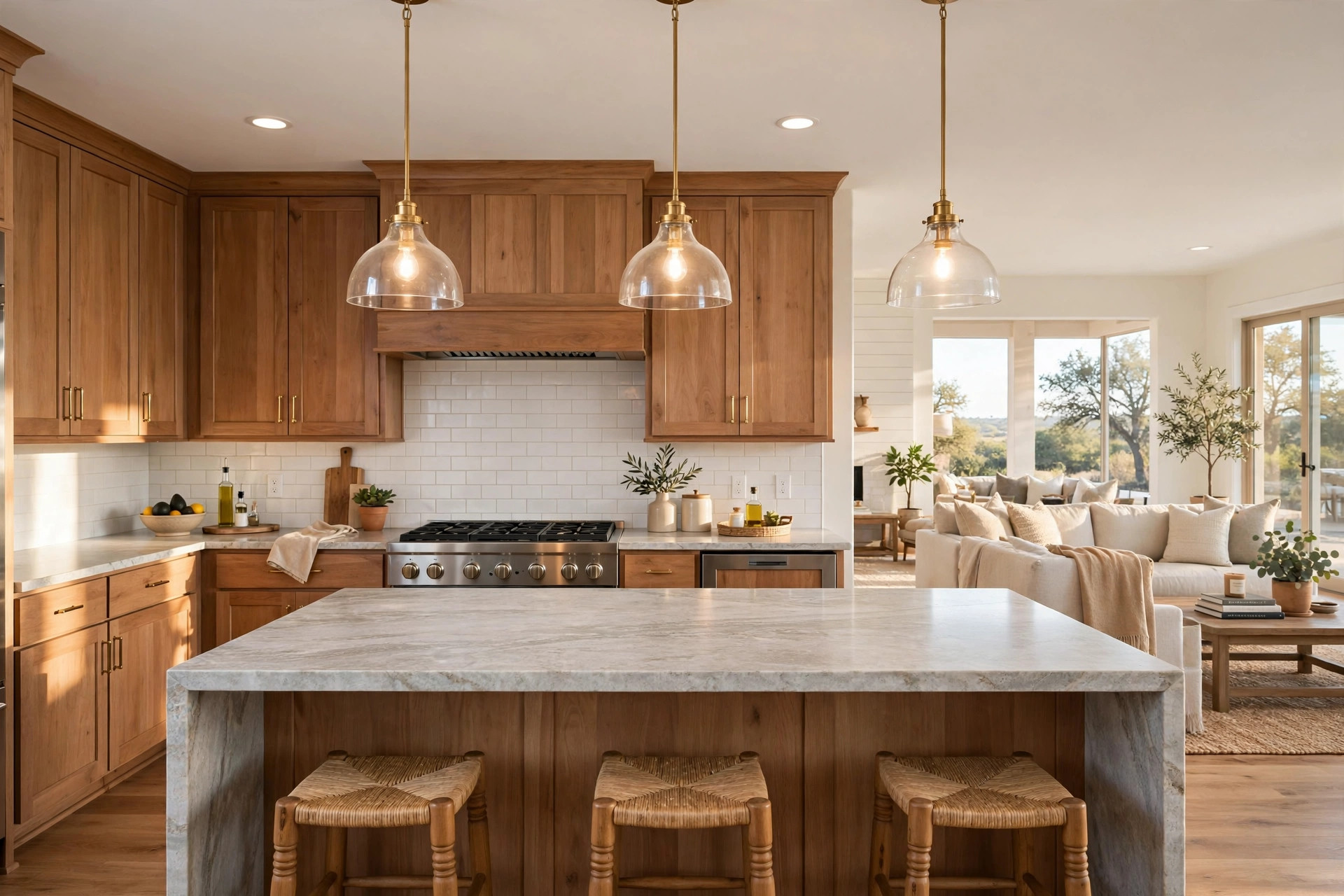 kitchen island pendants texas homes usa: Kitchen island pendant lights over an island in a Texas home