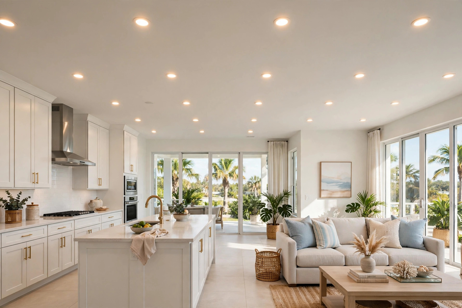 led recessed lights florida homes usa: LED recessed lights installed in the ceiling of a Florida home
