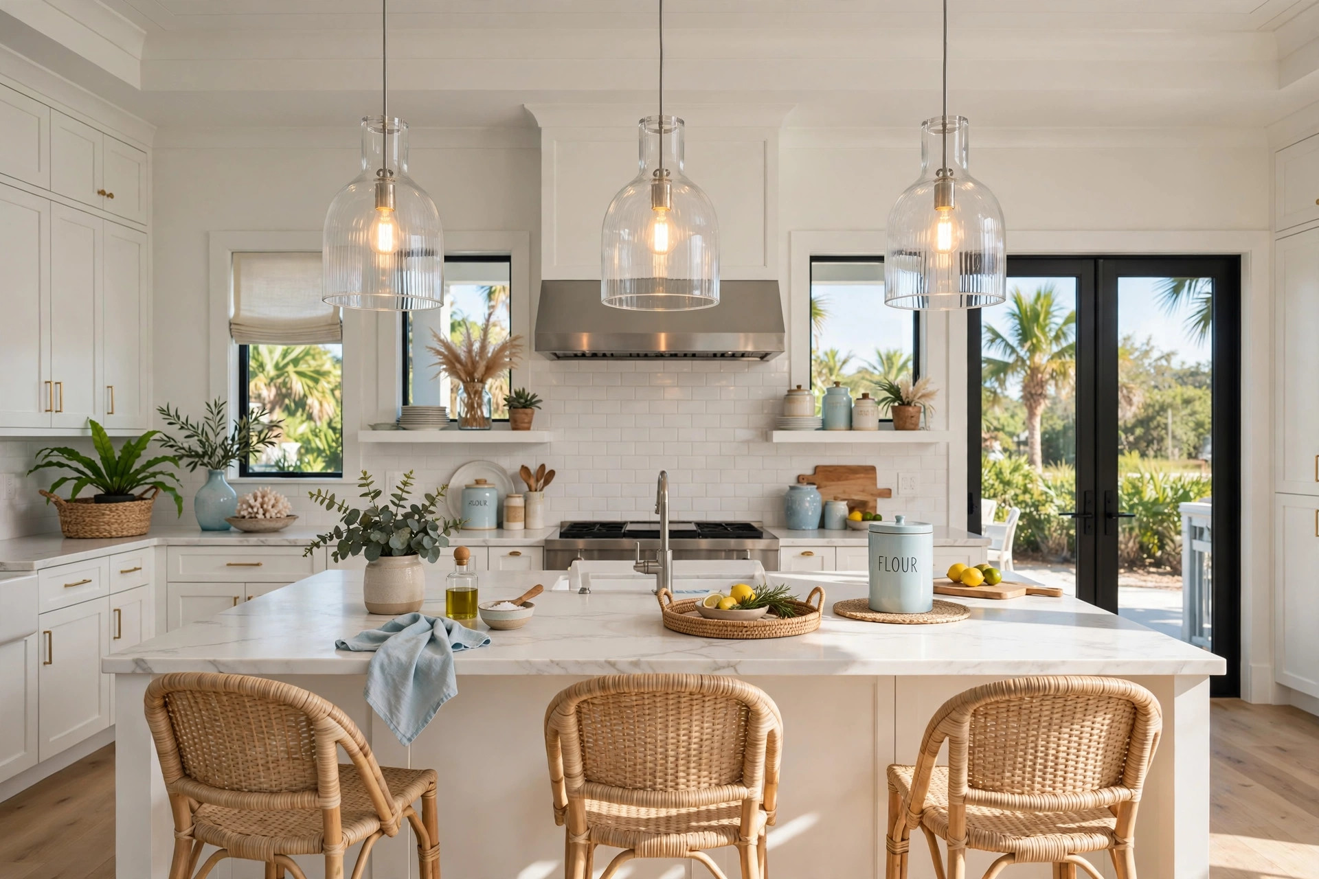 kitchen island pendants florida homes usa: Kitchen island pendants in a Florida home kitchen