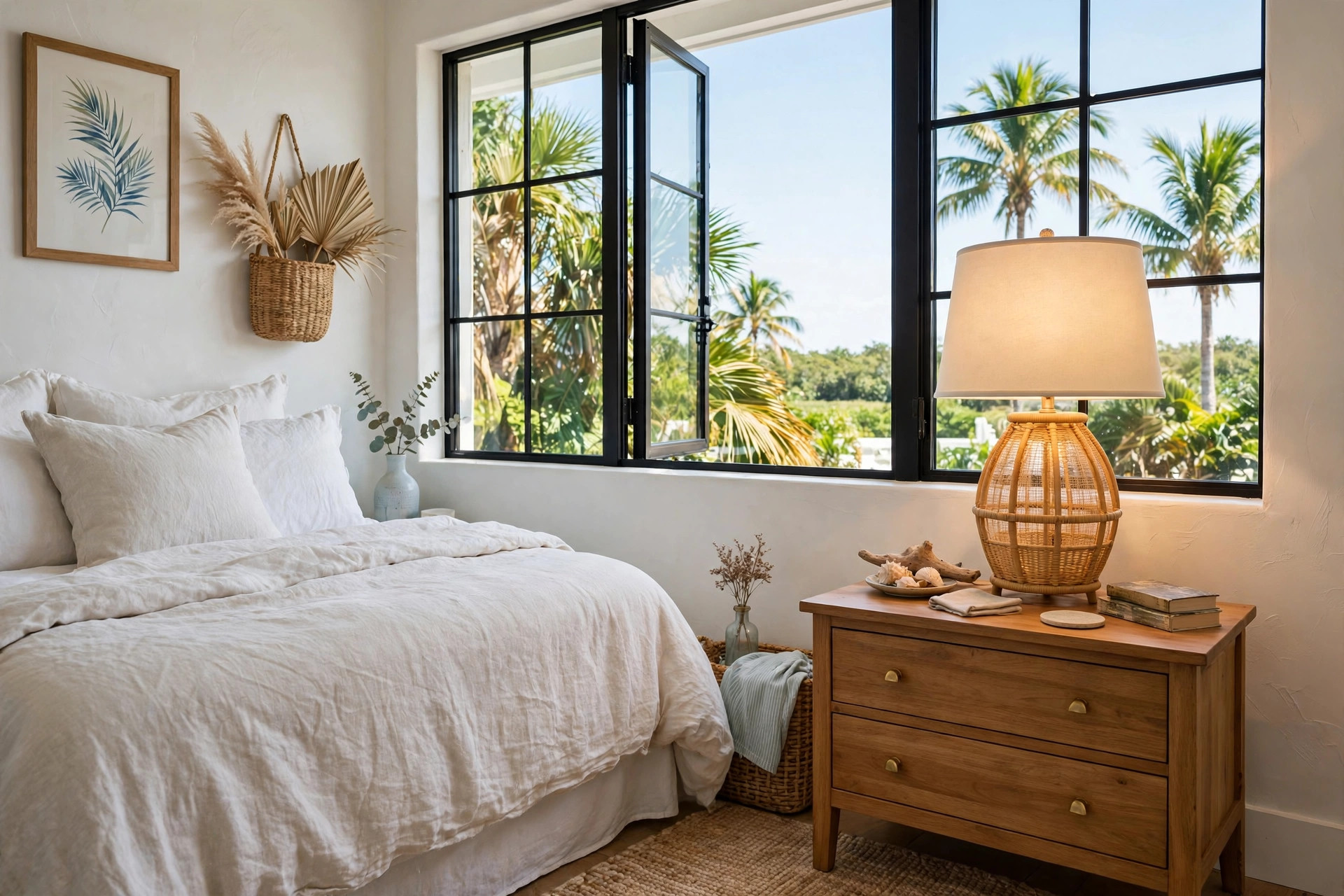 bedroom table lamps florida homes usa: Bedroom table lamps on nightstands in a Florida home