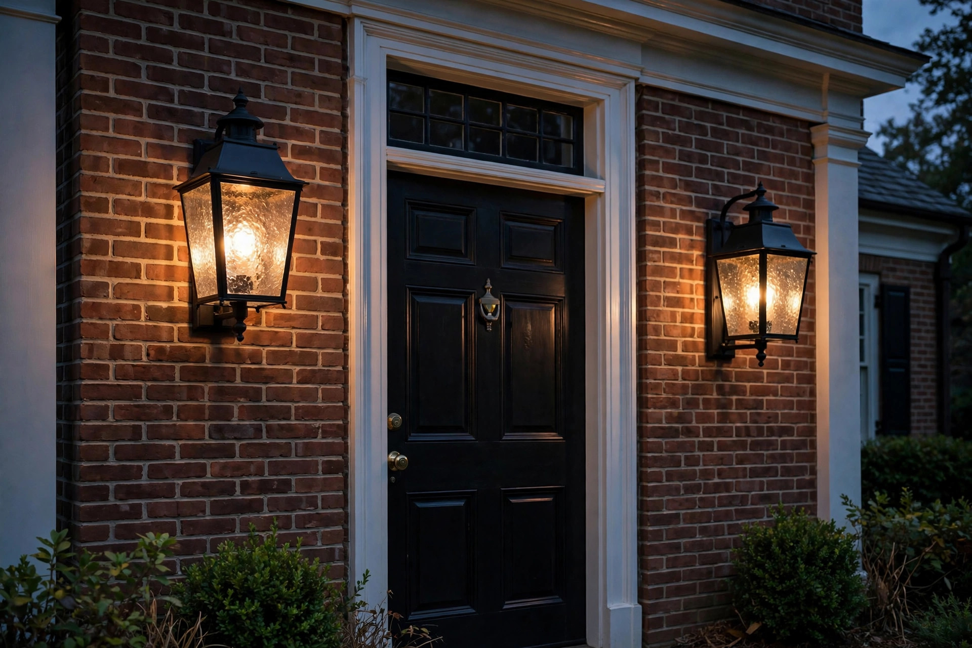 outdoor wall lanterns usa online deals: Outdoor wall lanterns mounted beside an American home's front door