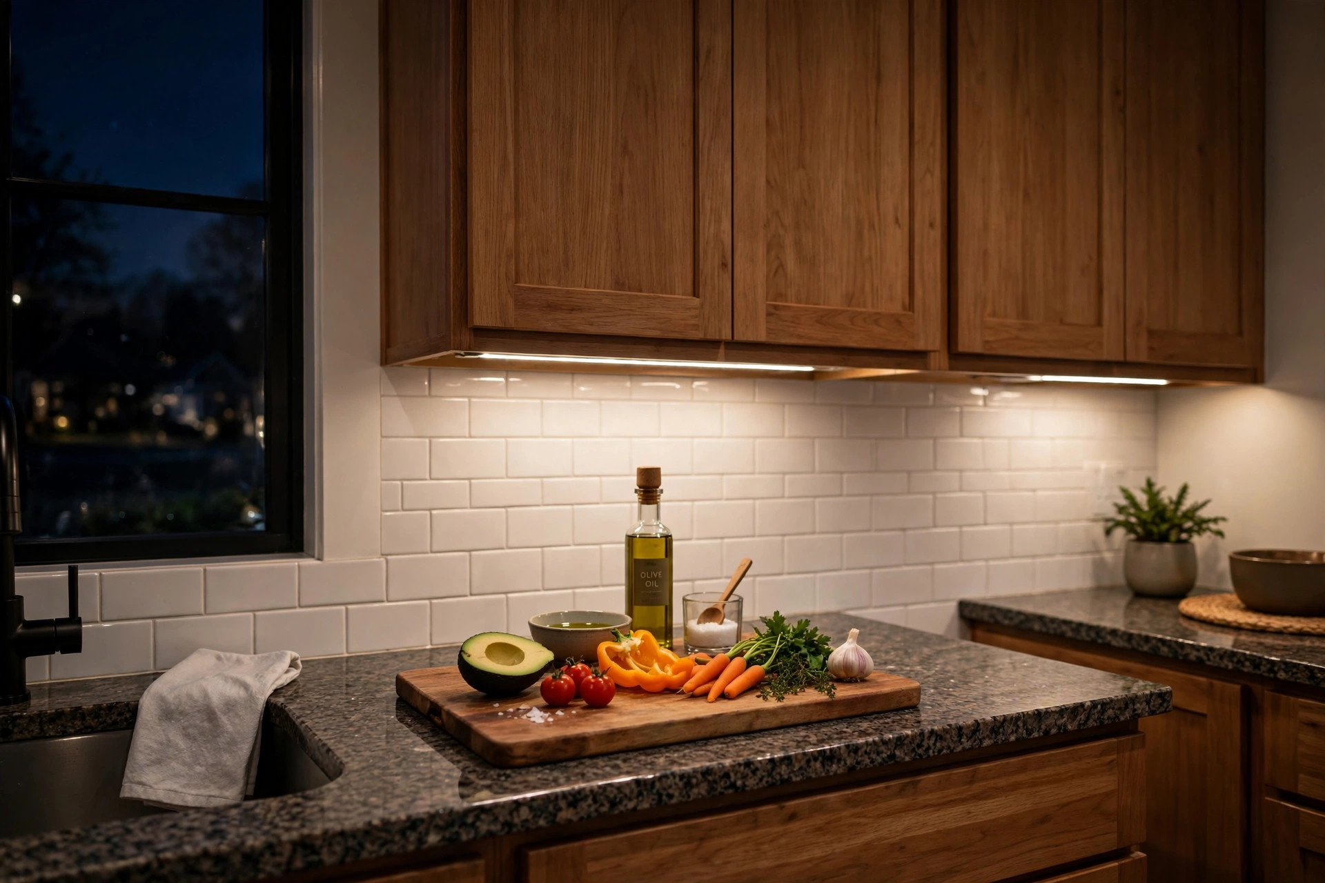 Kitchen countertop lit by warm under cabinet strips with focus keyword under cabinet strips usa online deals