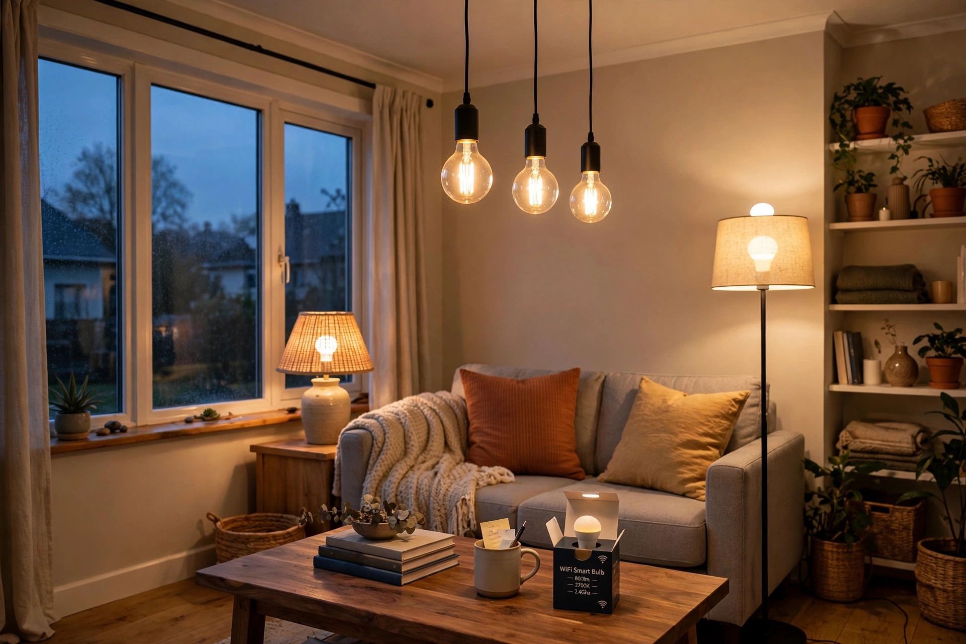 wifi smart bulbs usa online deals: WiFi smart bulbs shining in an American living room
