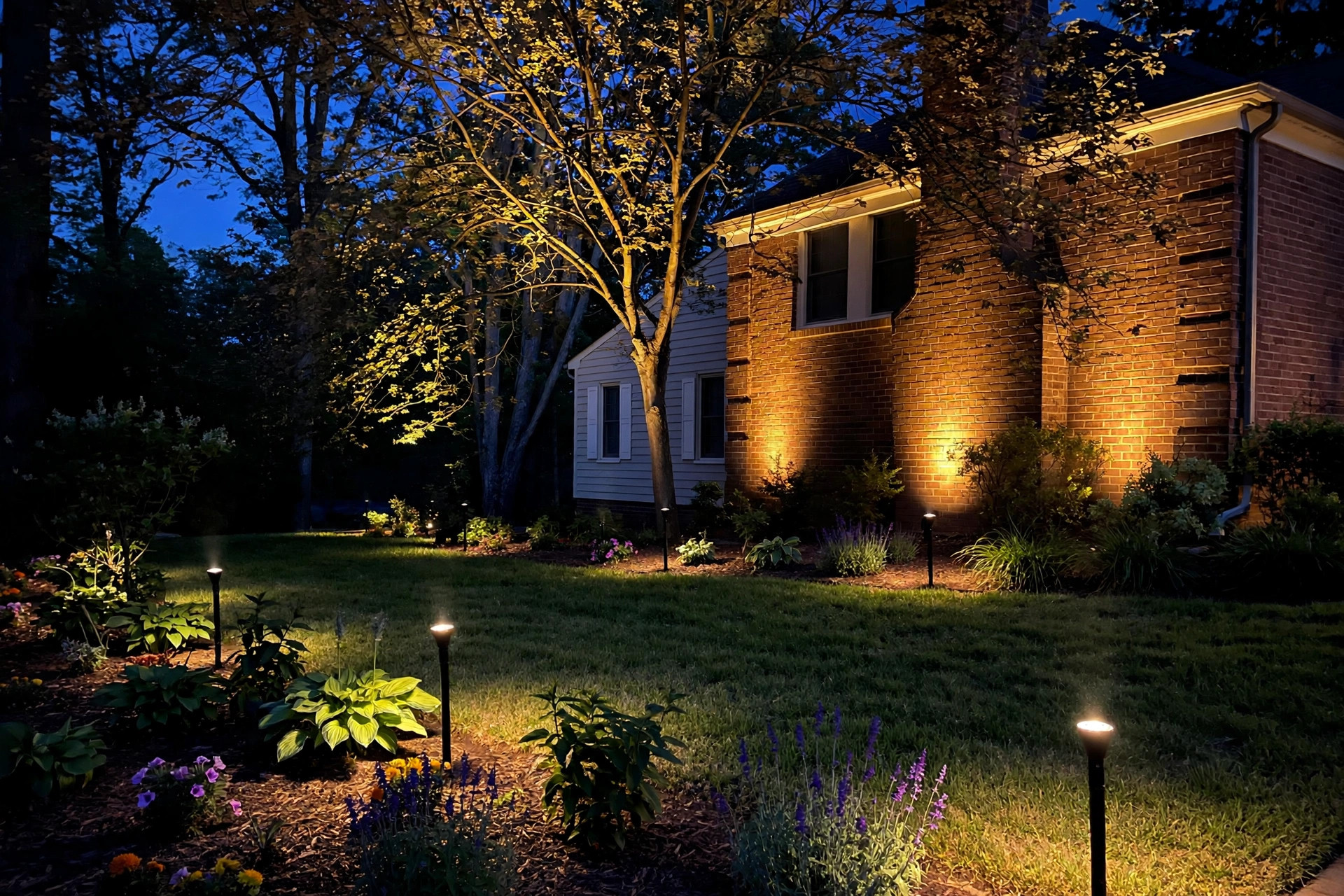 landscape spot lights usa online deals: Landscape spot lights lighting a home garden at night