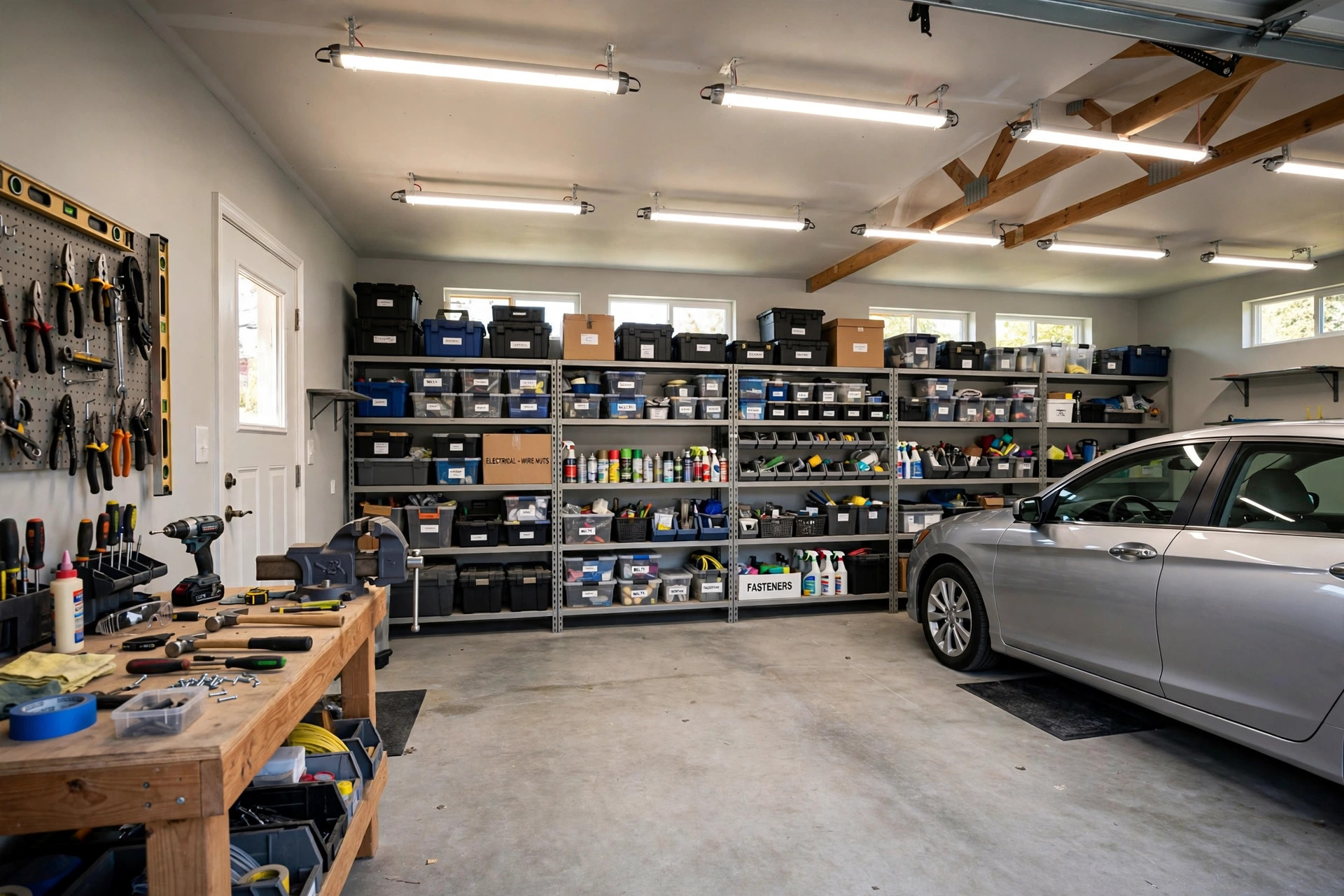 garage shop lights usa online deals: Bright LED shop lights in a clean American garage