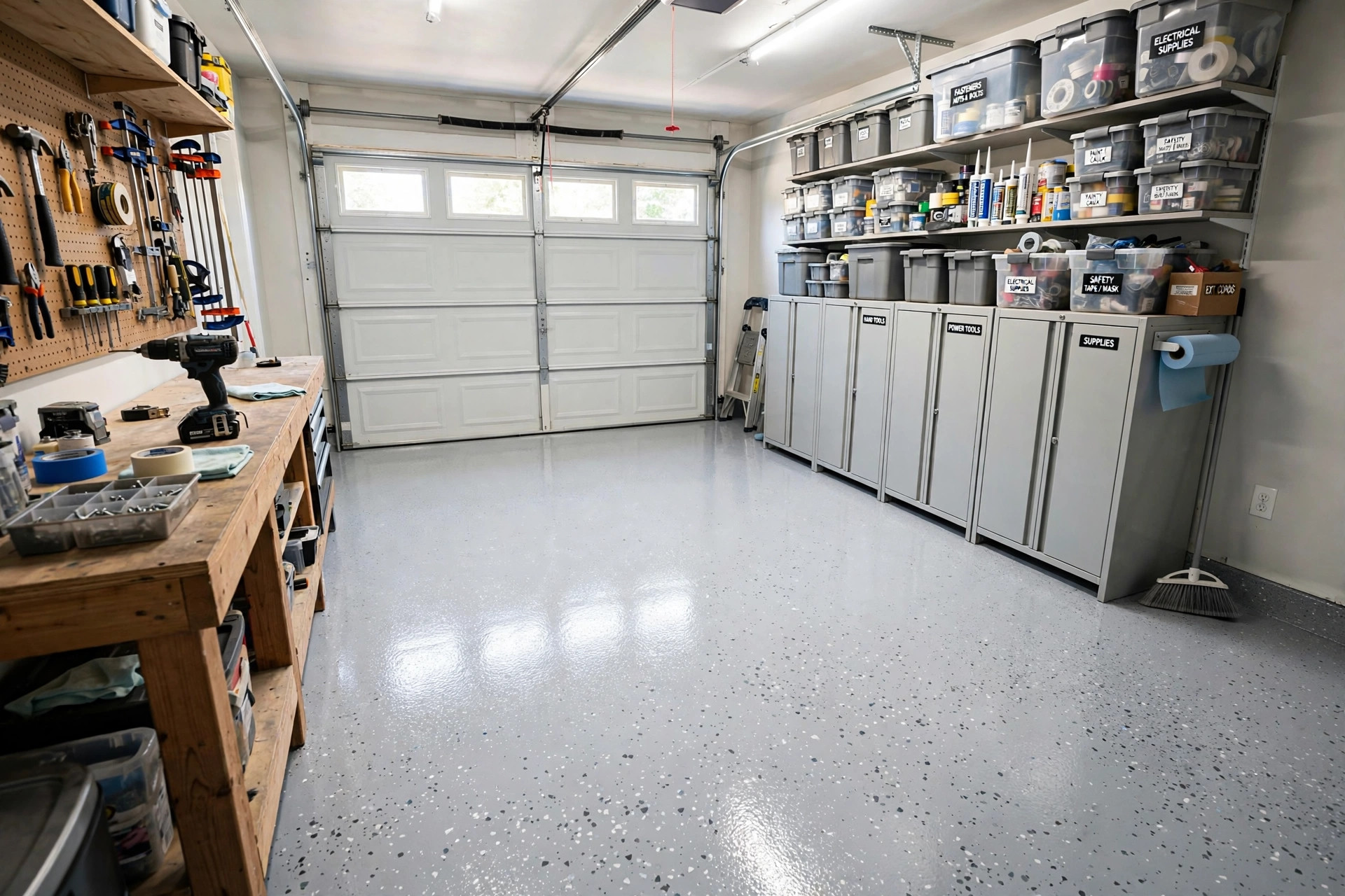 Garage floor epoxy coating kit reviews USA guide with a finished gray epoxy garage floor