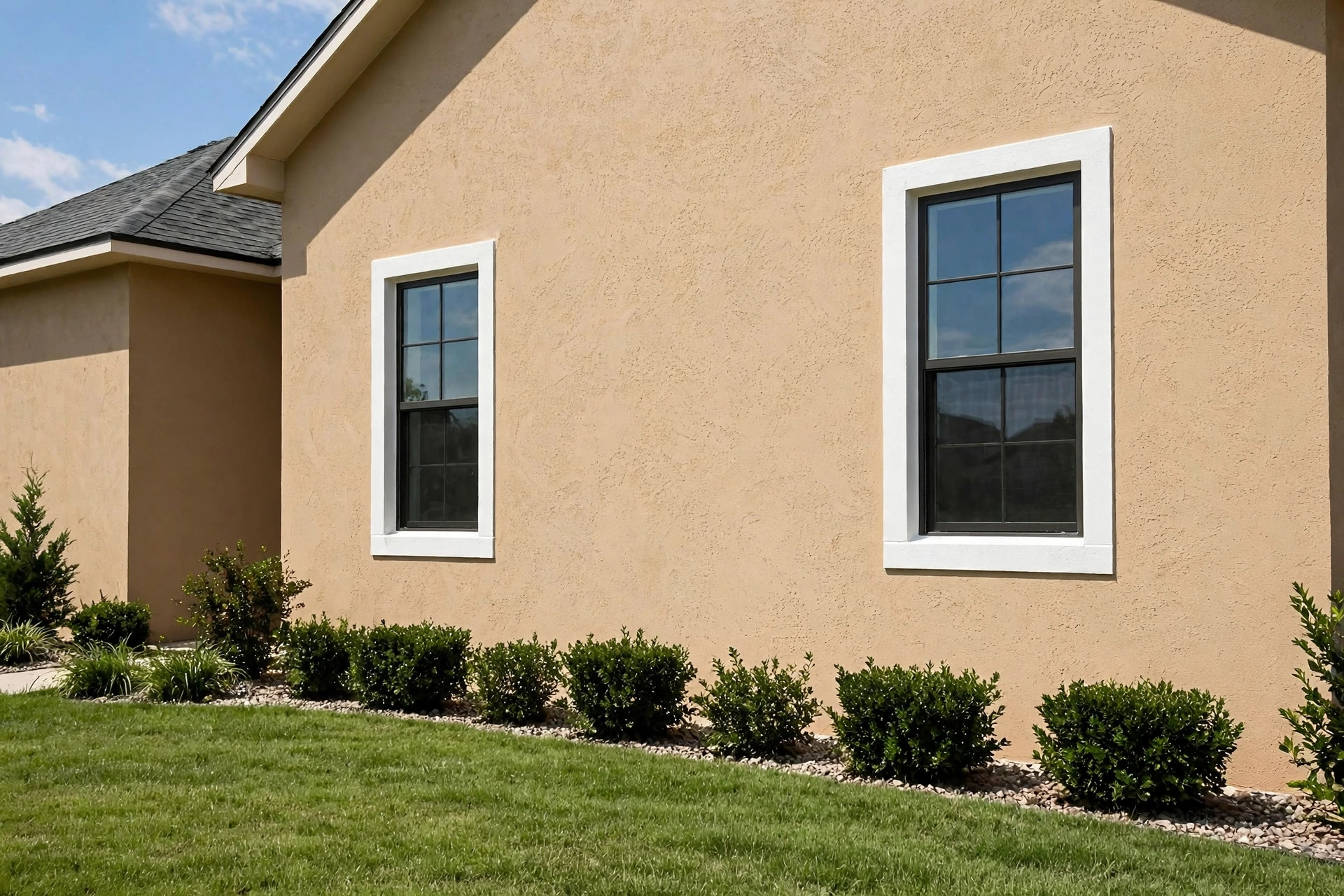 Stucco home exterior freshly painted, stucco painting cost per square foot usa