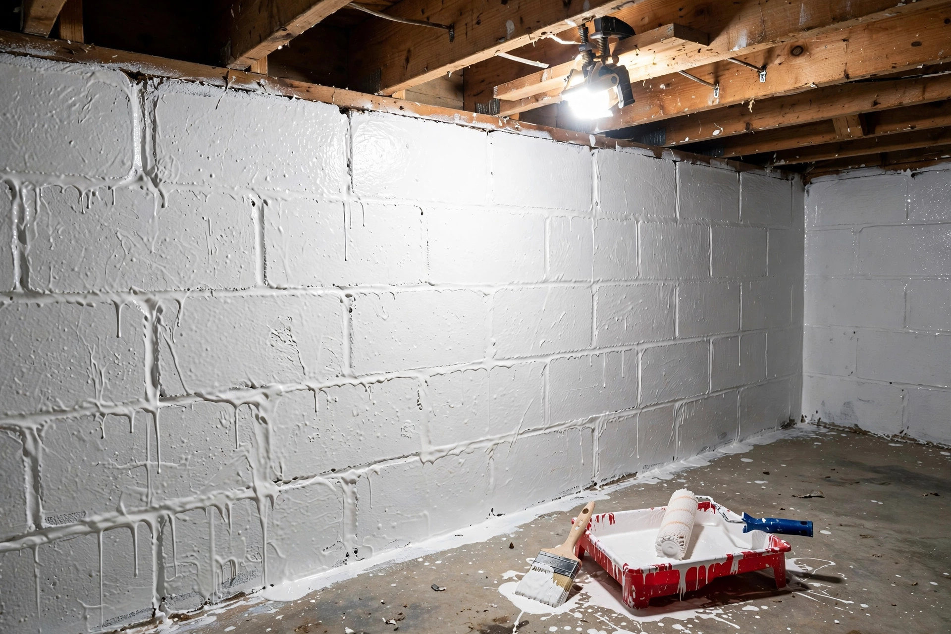 basement waterproofing paint reviews and cost: Waterproofing paint on concrete block basement wall