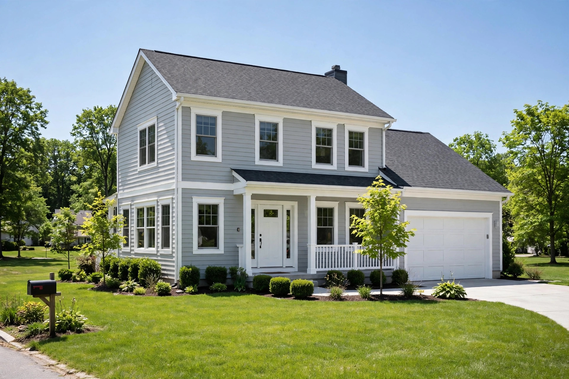 two story house painting cost calculator usa: Freshly painted two story house with new exterior paint