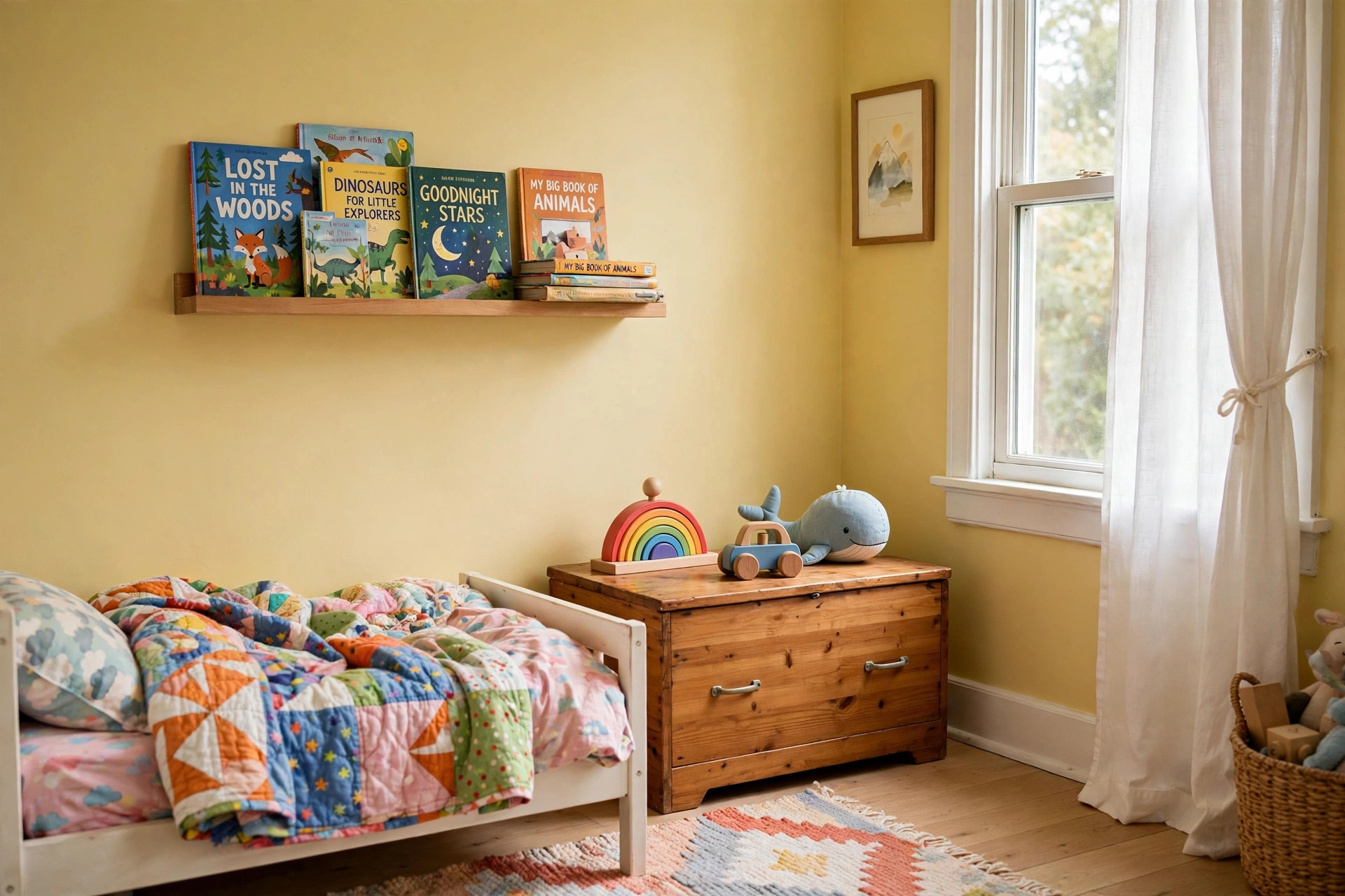 best washable paint for kids rooms usa: Washable eggshell paint on the wall of a cheerful American child's bedroom