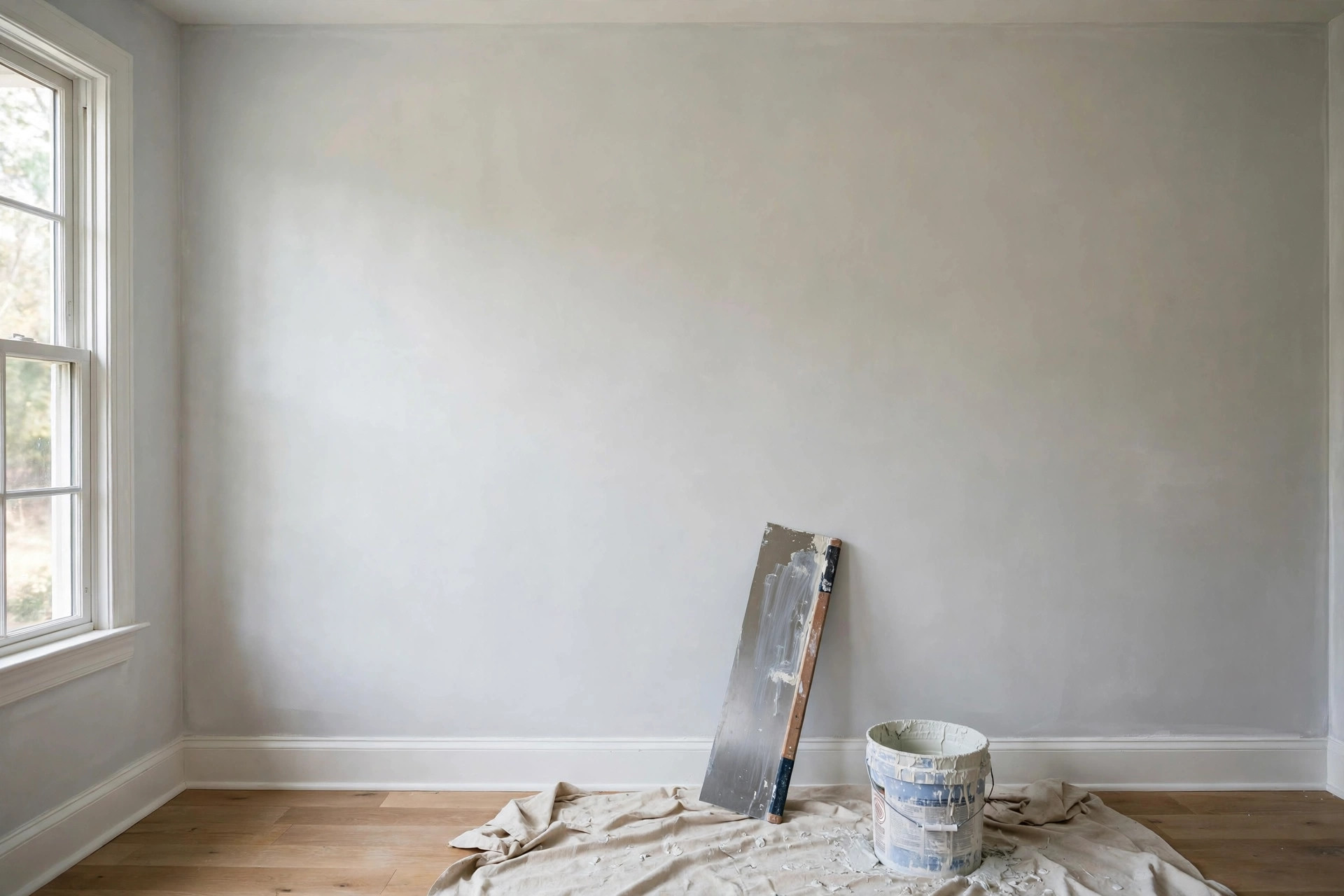 Skim coat drywall cost per square foot shown on a freshly skimmed living room wall