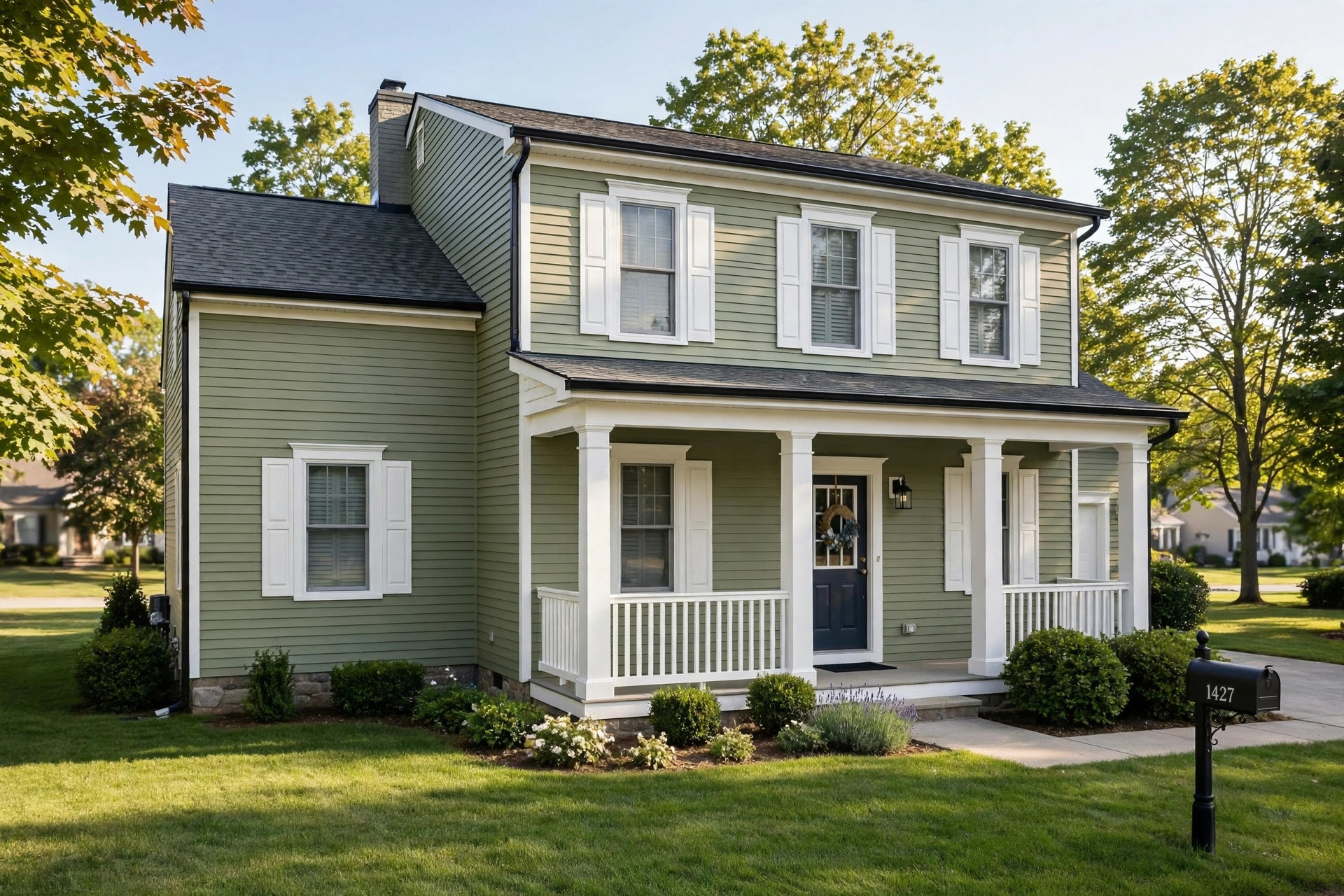 vinyl siding painting cost per square foot: Freshly painted vinyl siding on an American suburban home