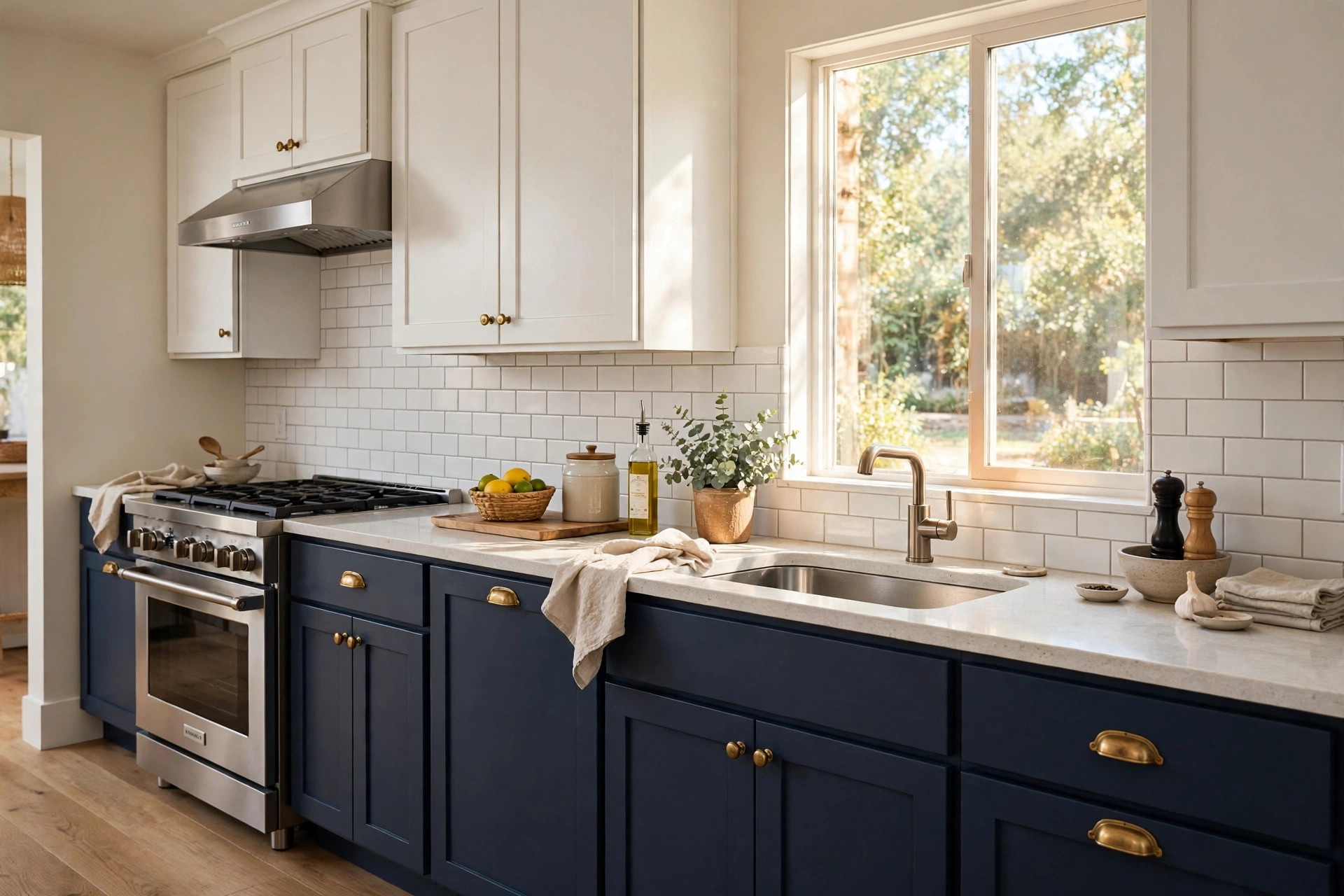 two tone kitchen cabinet paint ideas usa: Two tone kitchen cabinets with white upper cabinets and dark lower cabinets