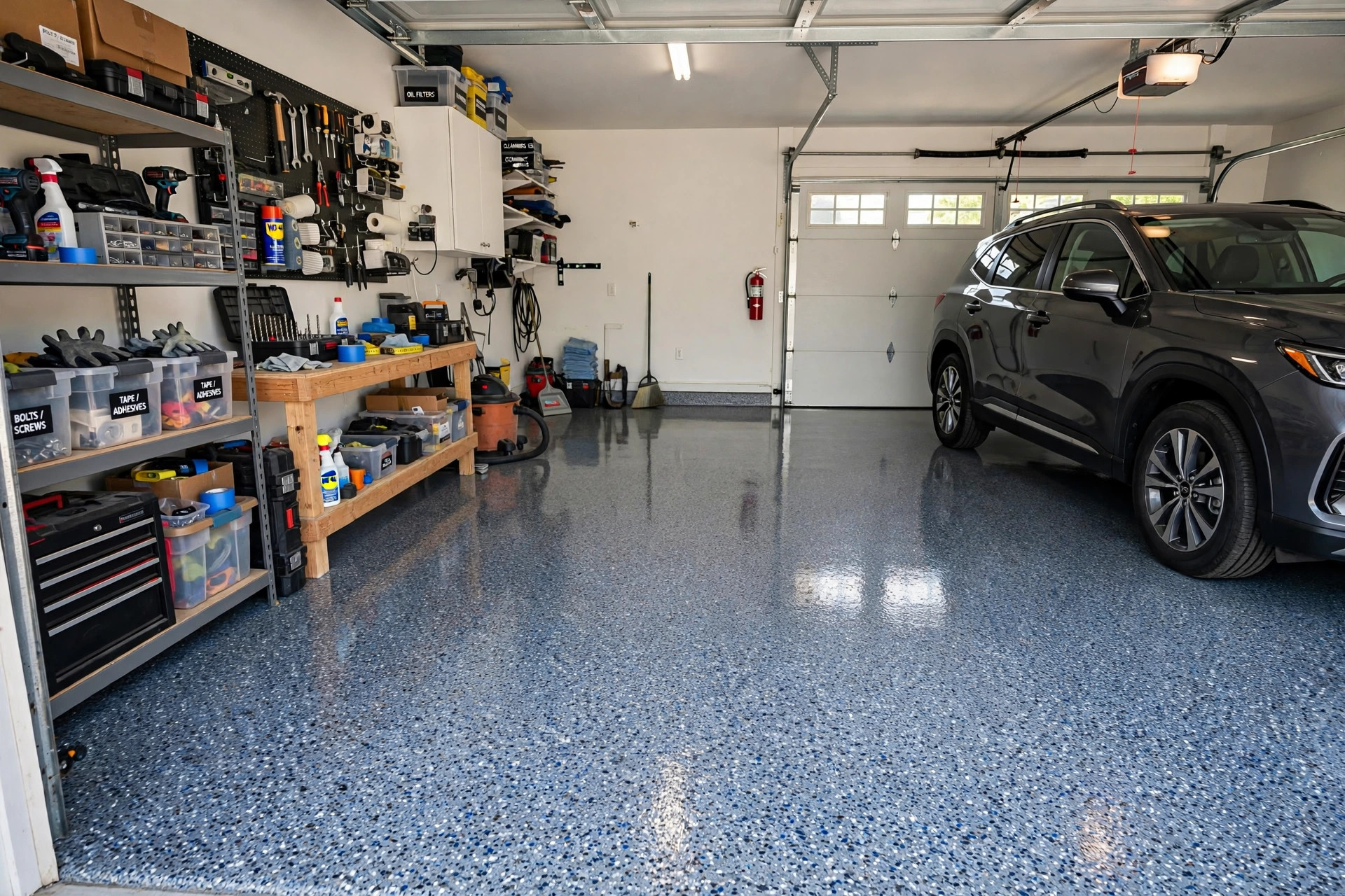 polyaspartic garage floor coating cost usa: Polyaspartic garage floor coating in an American home garage