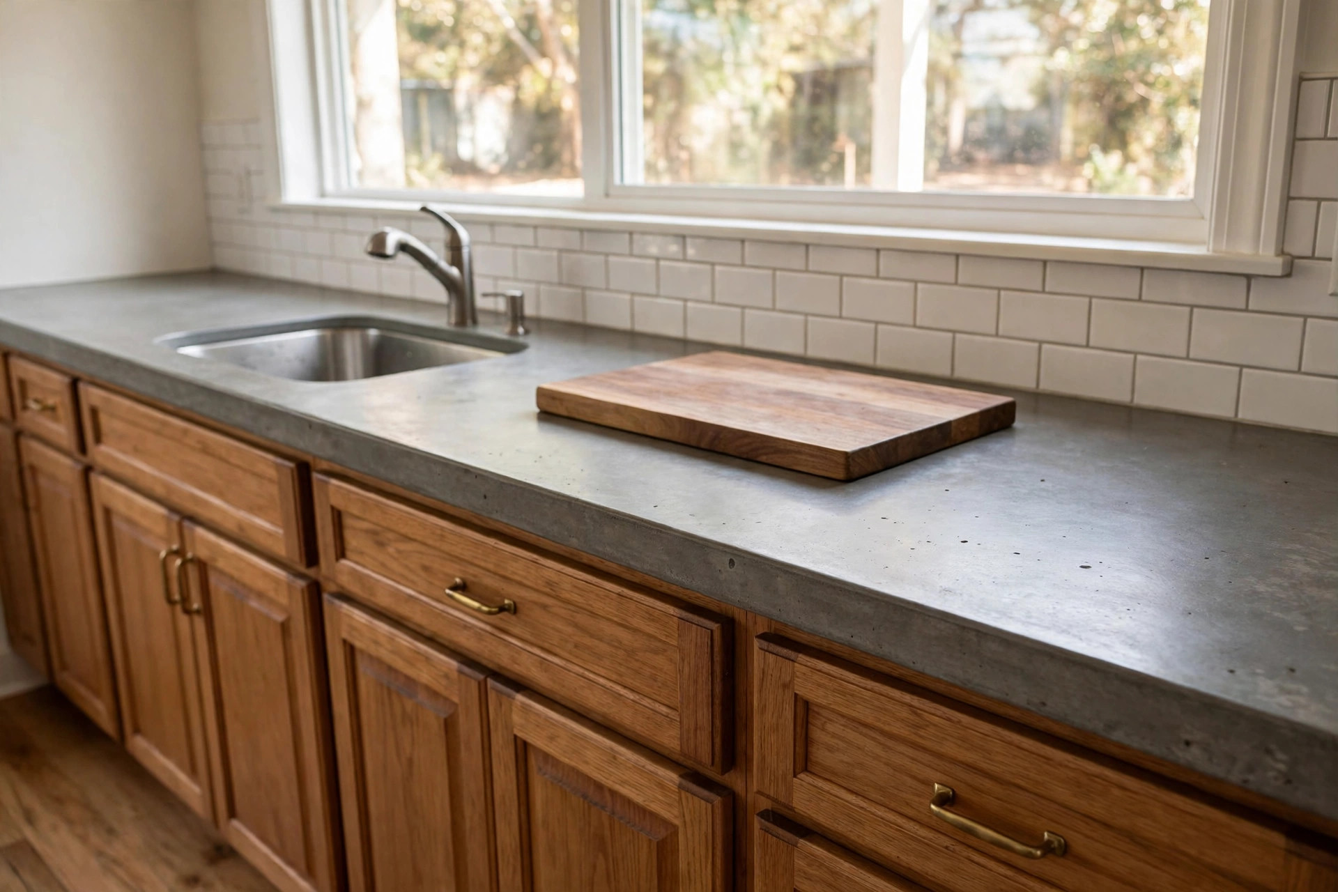 concrete countertop sealer reviews usa: Sealed concrete countertop in an American kitchen