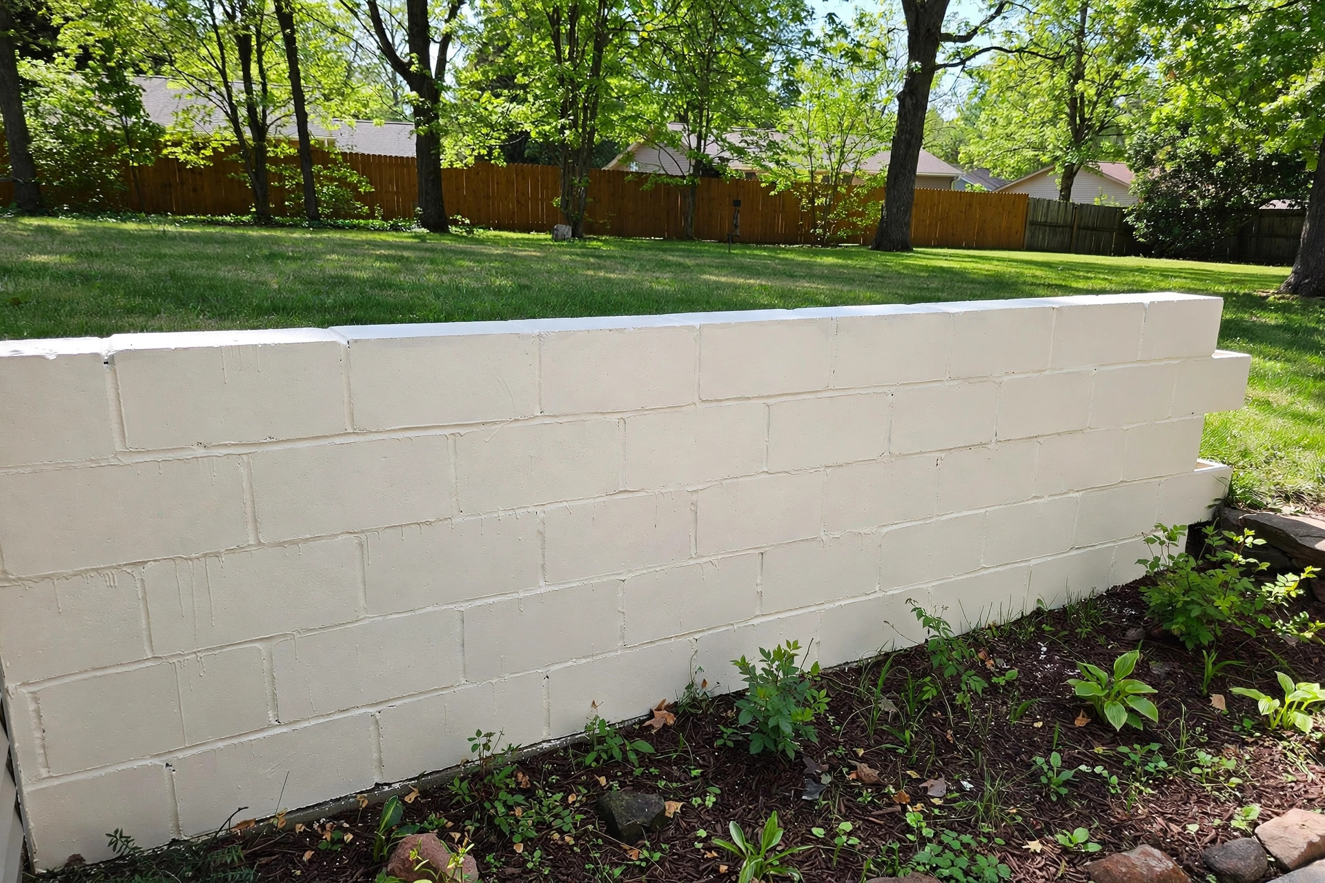 Best paint for concrete block walls USA applied on a gray cinder block garden wall