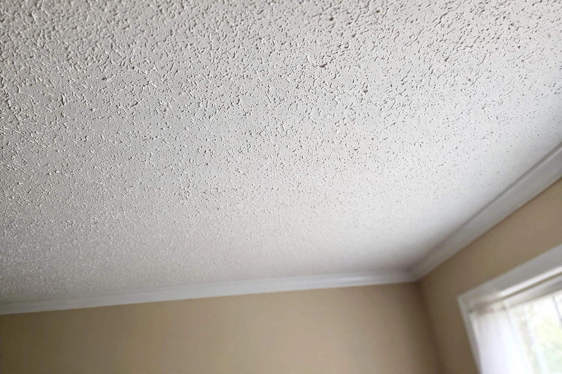 best ceiling paint for popcorn ceilings usa: Painted white popcorn ceiling in an American living room