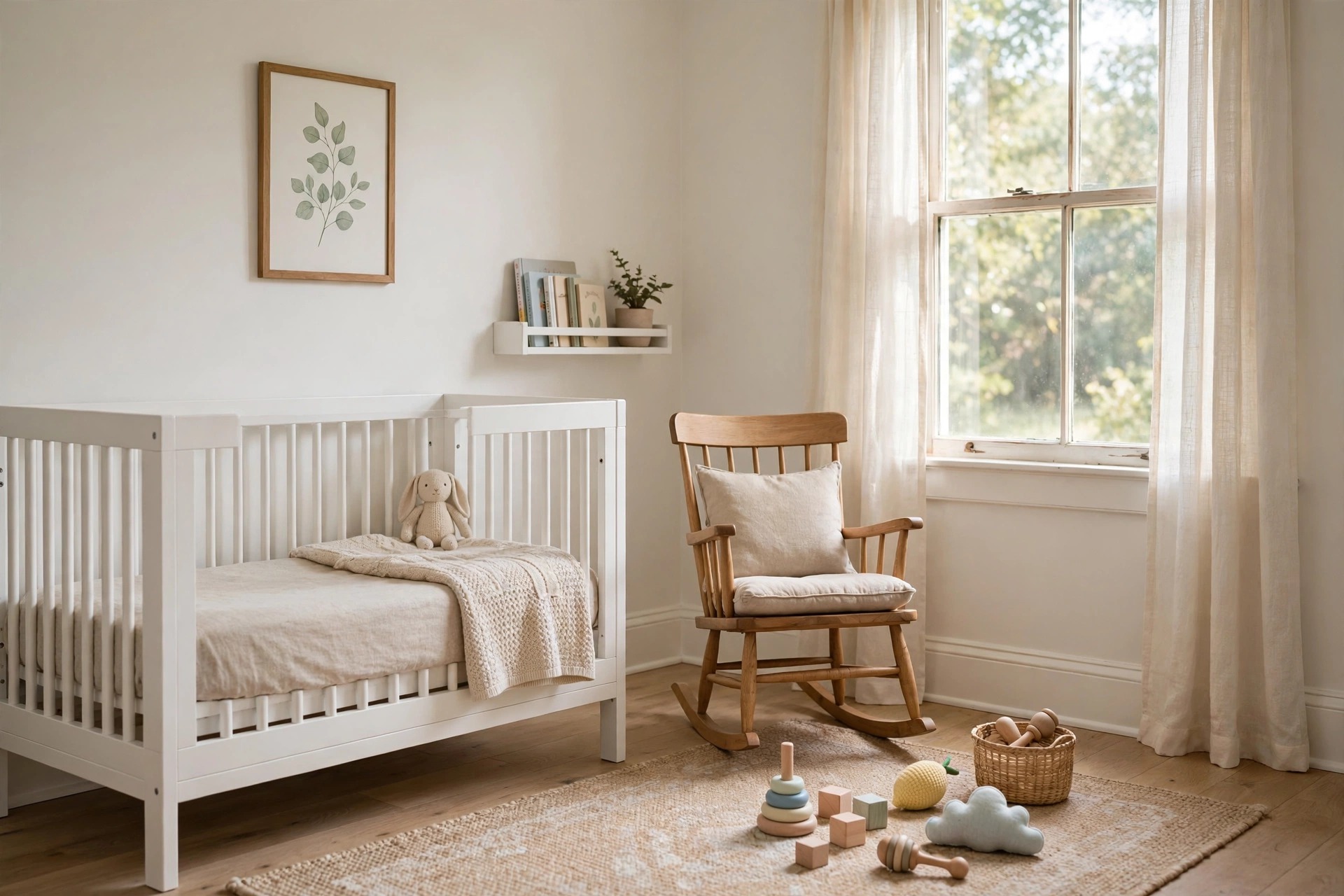 zero voc paint for nursery reviews usa: A freshly painted nursery with a crib, zero VOC paint on the walls