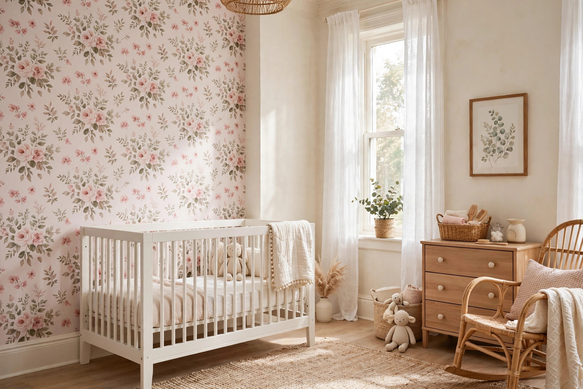 Soft floral nursery wallpaper ideas for baby girls