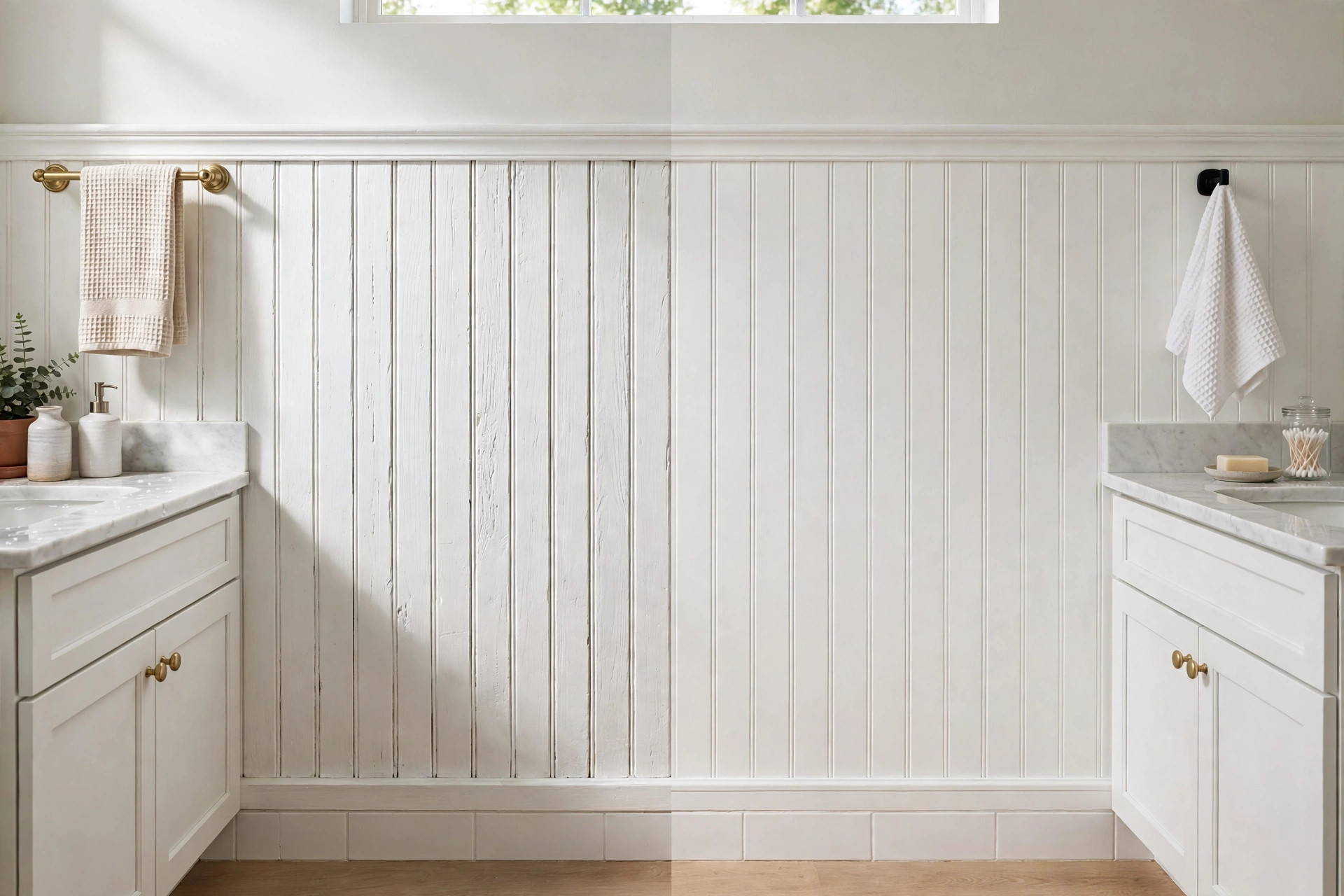 beadboard wallpaper vs real beadboard usa: Beadboard wallpaper vs real beadboard comparison in an American home