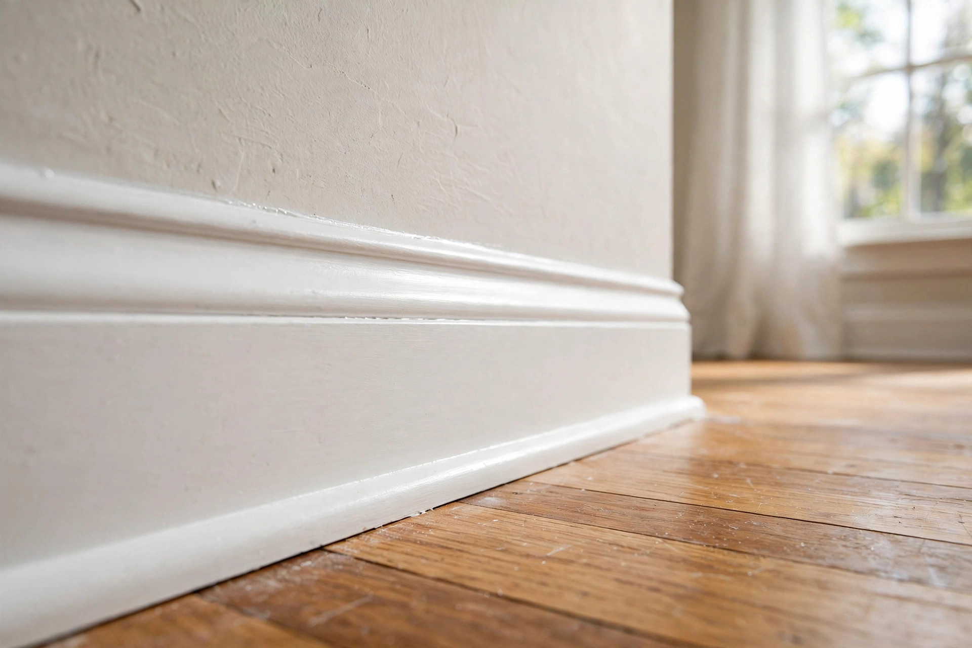 best caulk for baseboards reviews usa: Fresh white baseboards with a smooth caulk line where trim meets the wall