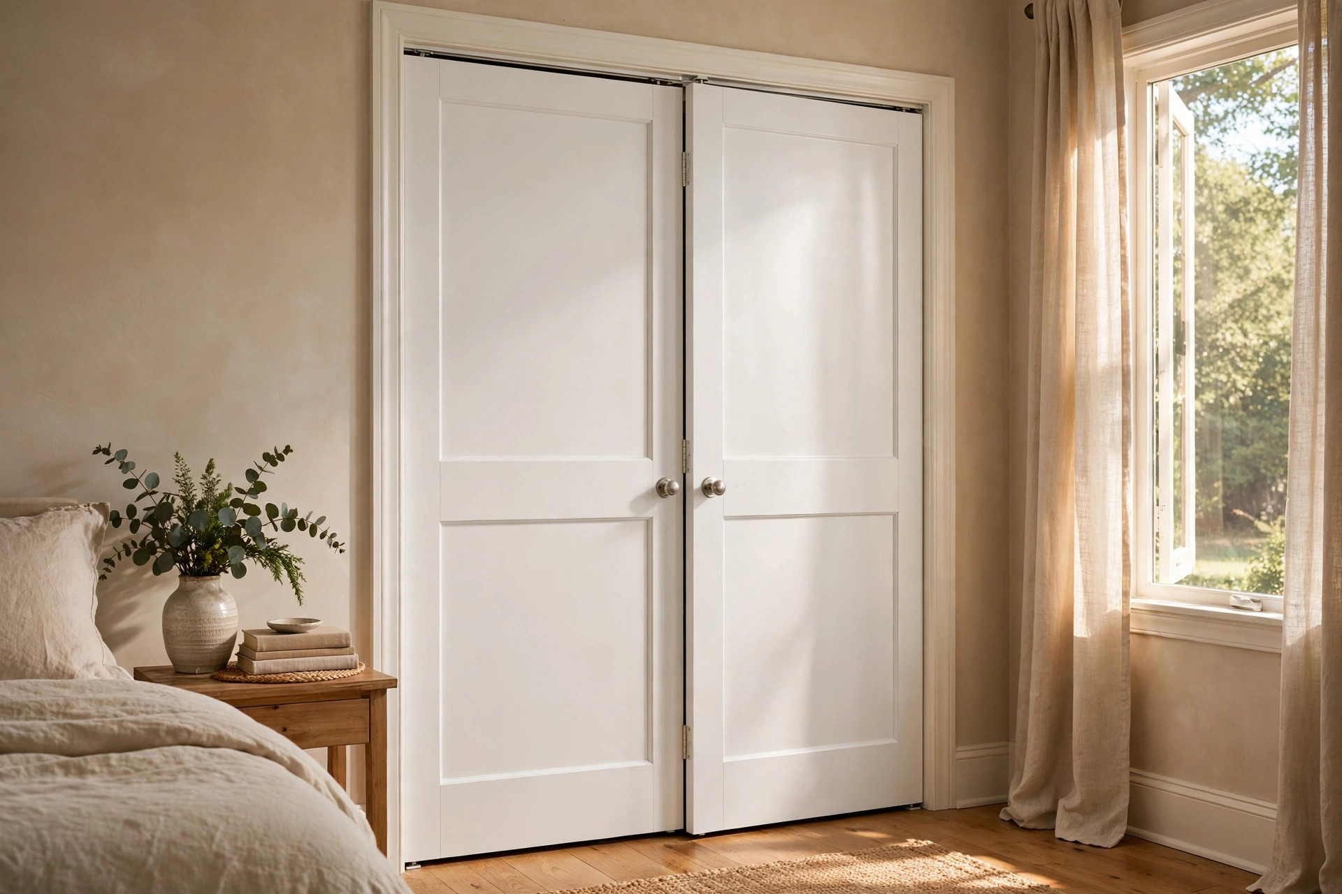 Freshly painted white satin closet doors from the best paint for closet doors usa reviews
