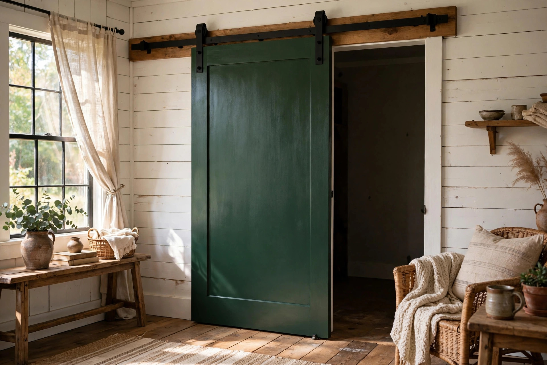 sliding barn door paint ideas usa: A painted sliding barn door with ideas in a real American living room