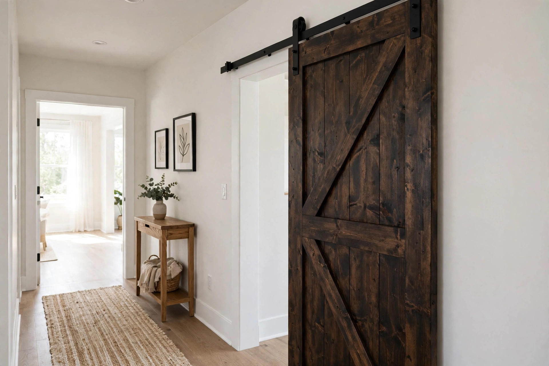 Sliding barn door in a real American home, showing barn door installation cost near me