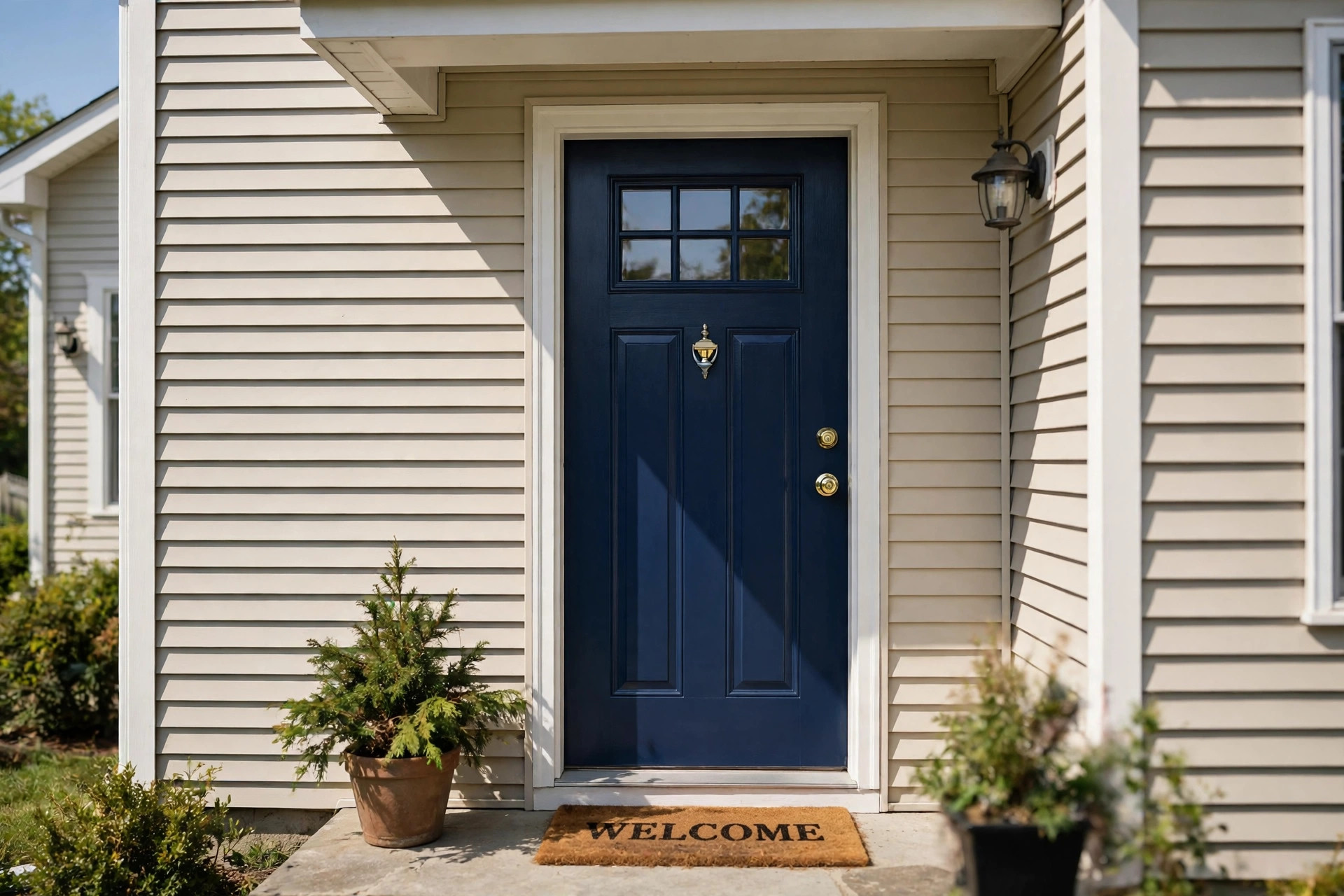 best paint for exterior doors fiberglass usa - freshly painted fiberglass front door in a real American home