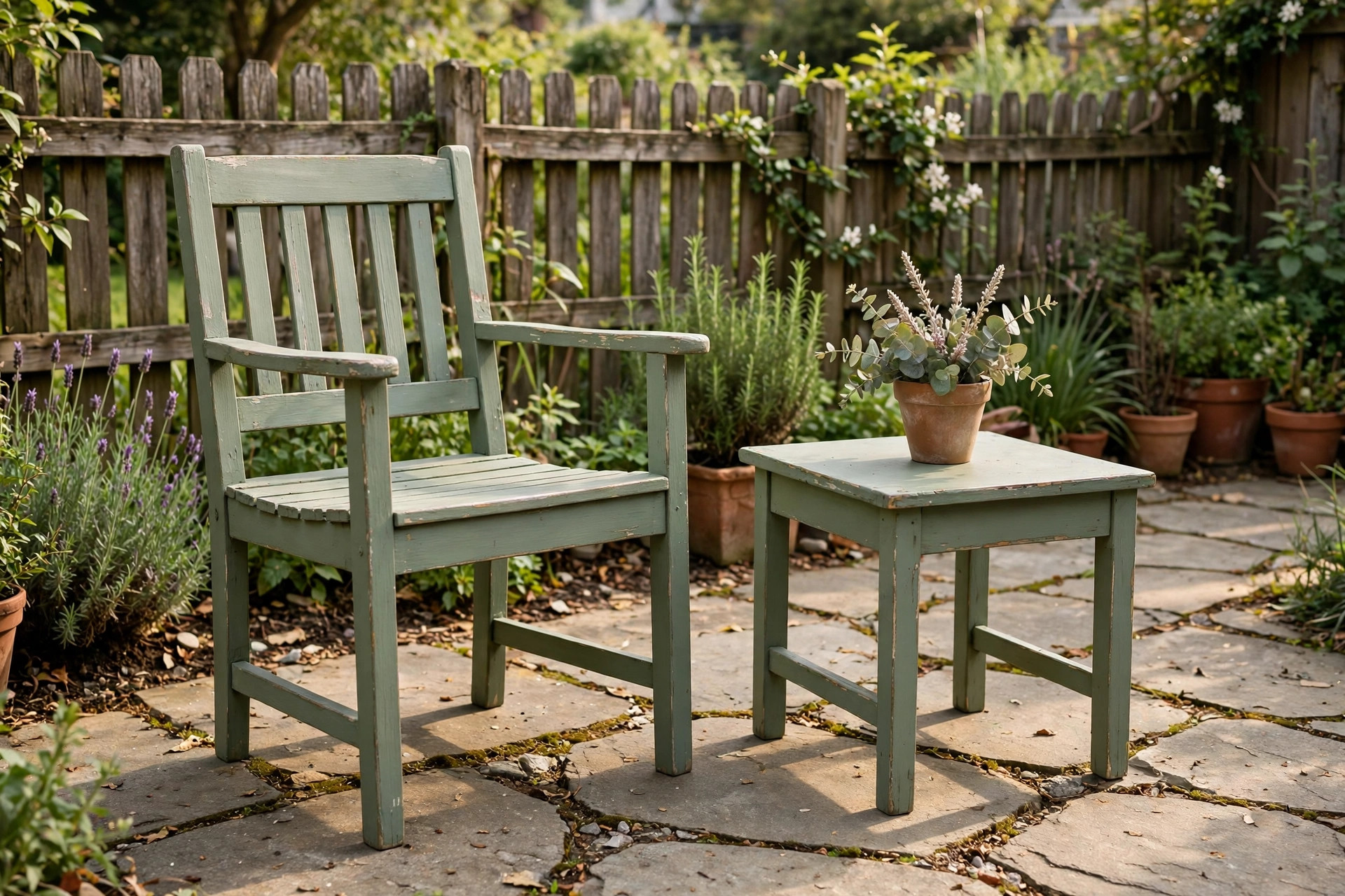 chalk paint for outdoor furniture reviews: Chalk painted wooden chair on a sunny patio