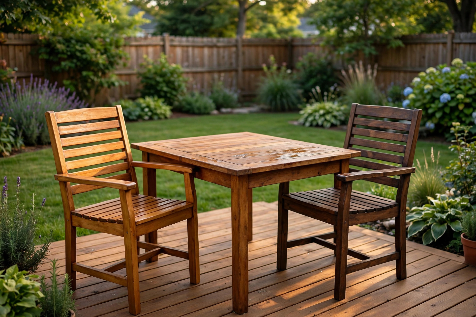 Teak oil vs stain for outdoor furniture on a patio table