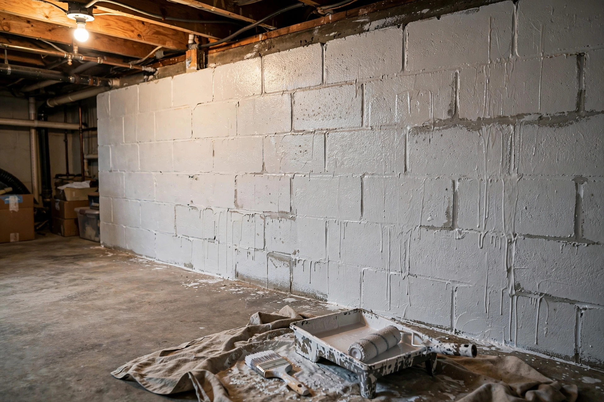 foundation waterproofing paint reviews usa: Painted waterproof basement foundation wall