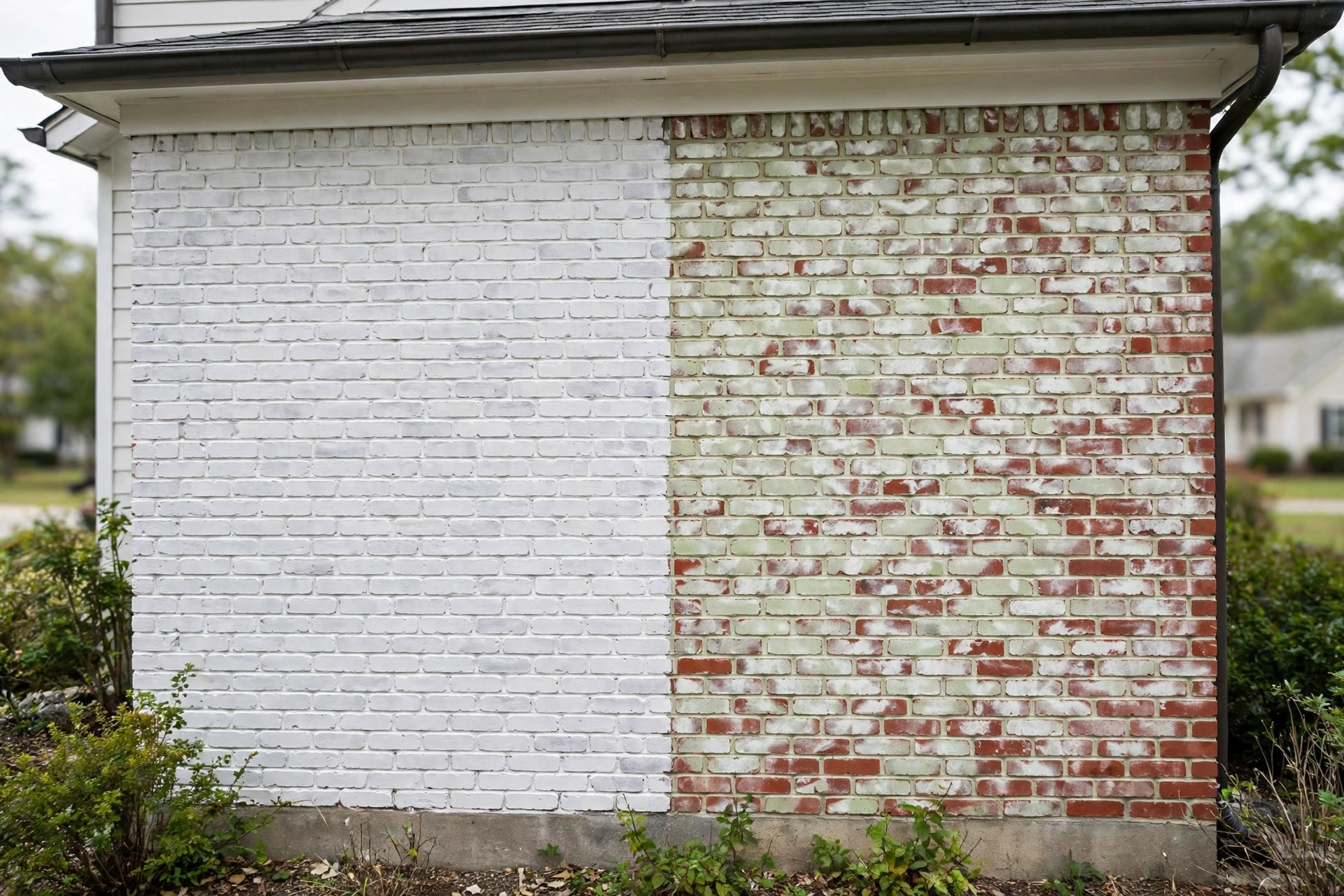 whitewash vs limewash brick comparison usa: Whitewash and limewash brick finish comparison on an American home