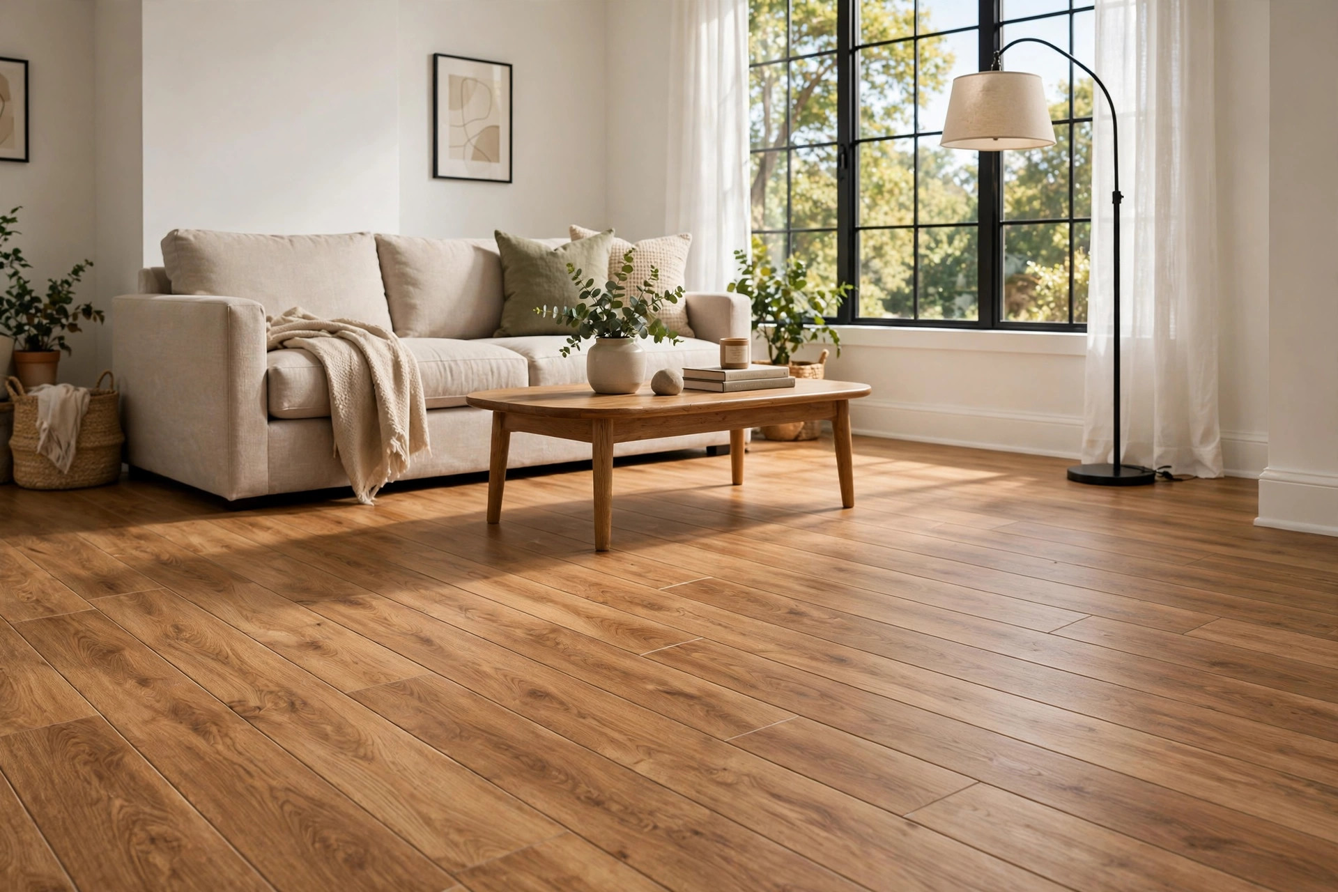 luxury vinyl plank flooring reviews 2026: Luxury vinyl plank flooring installed in a bright American living room