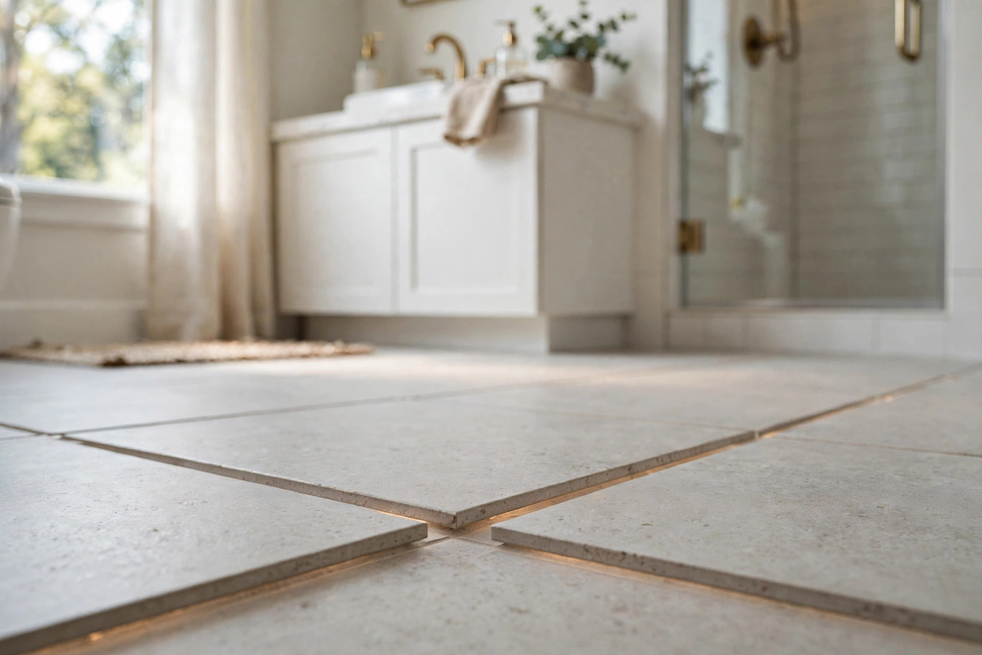 heated bathroom floor cost per square foot: Warm radiant heated bathroom floor in a tiled American bathroom