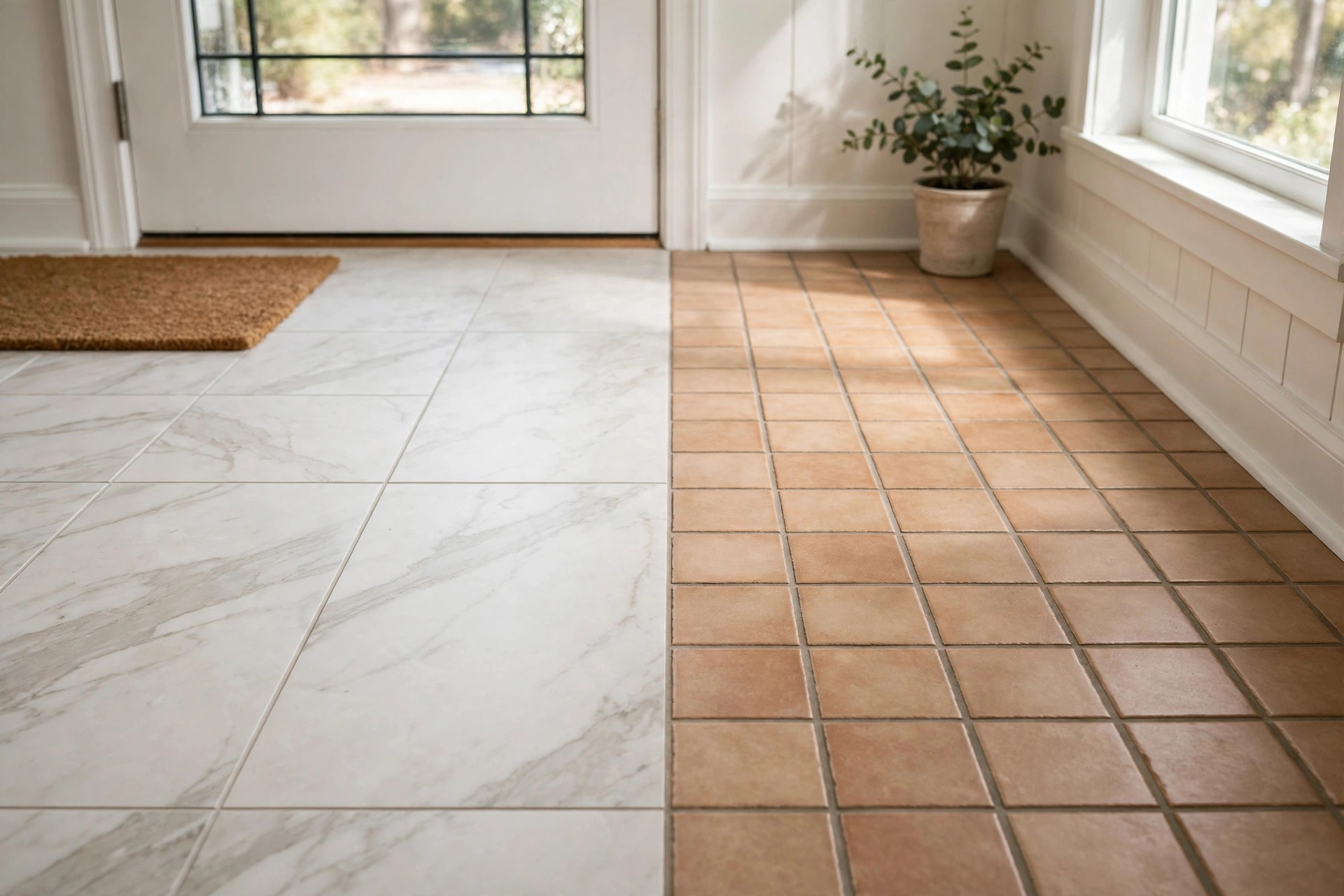 Porcelain vs ceramic tile for floors usa comparison in a home entryway