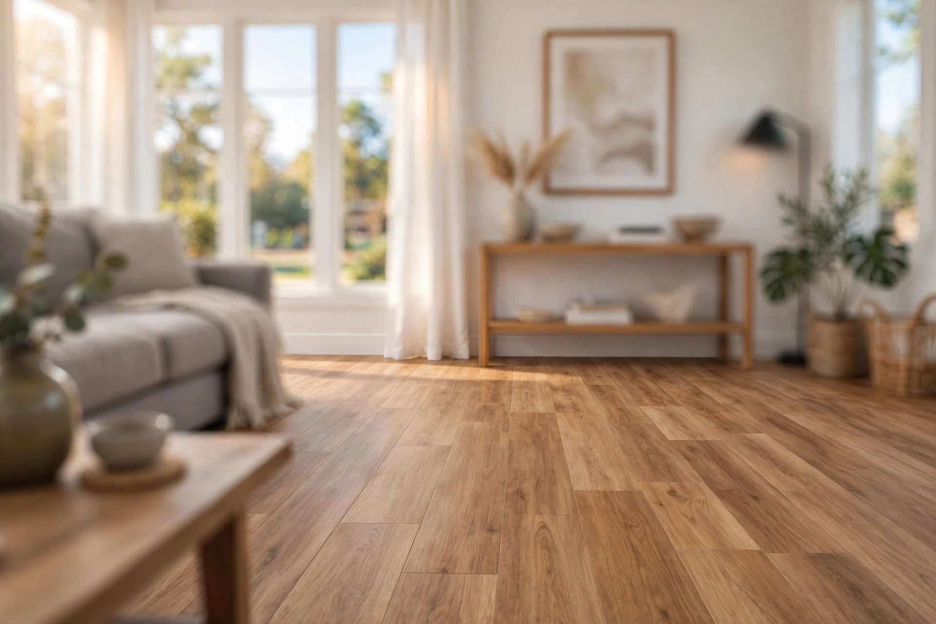 rigid core vinyl flooring reviews usa: Rigid core vinyl flooring in a bright American living room