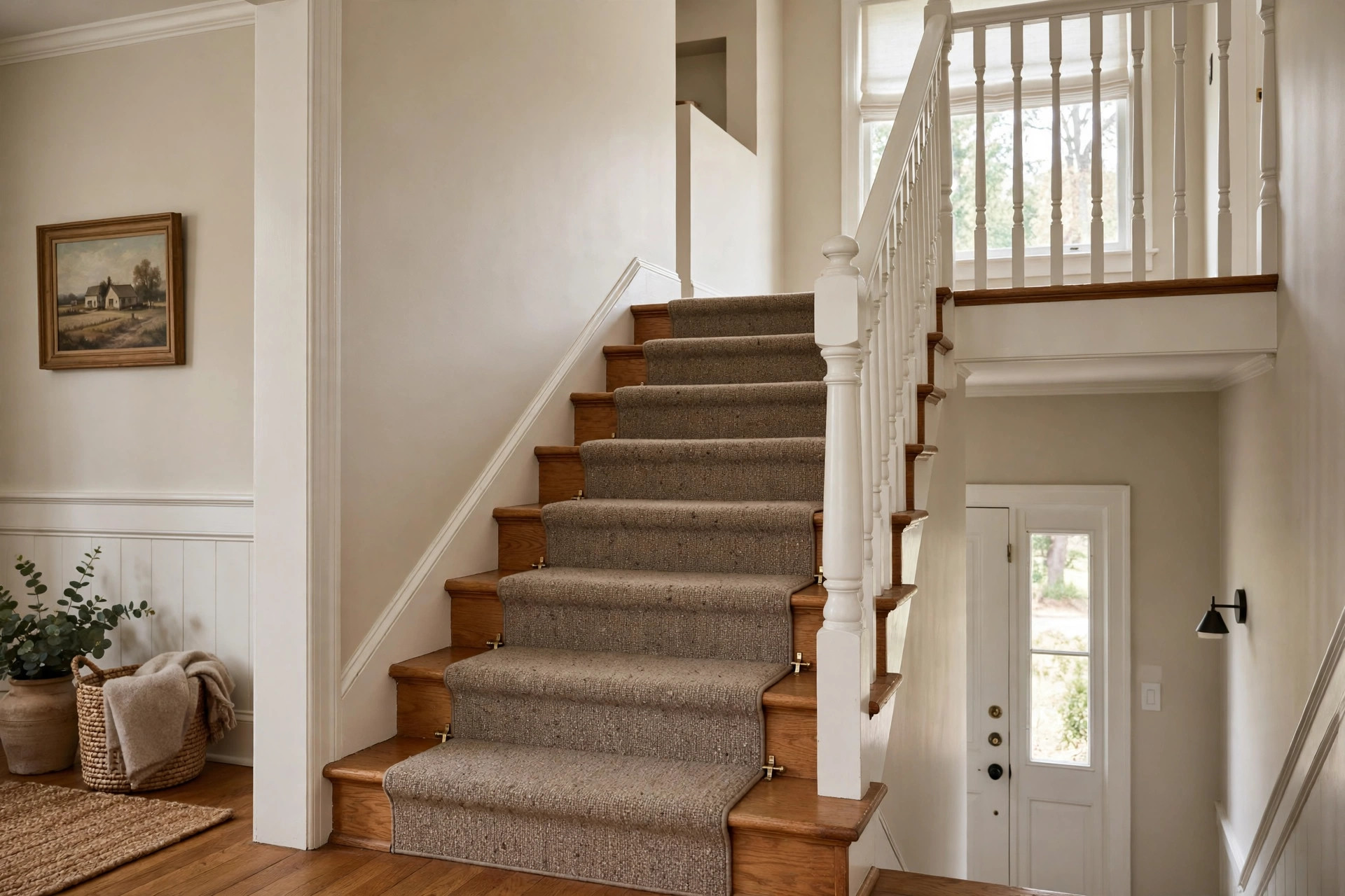 Staircase runner showing best carpet for stairs with dogs usa