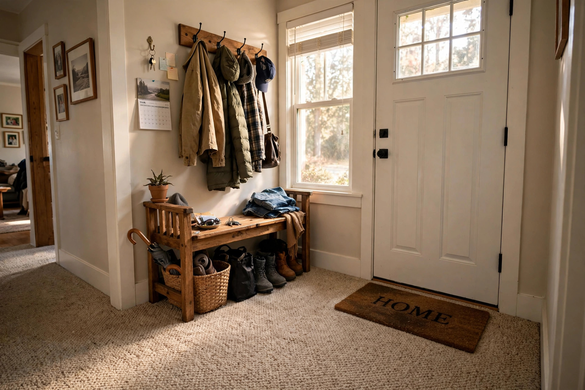 best carpet for high traffic areas usa: A durable carpet in a busy hallway of an American home