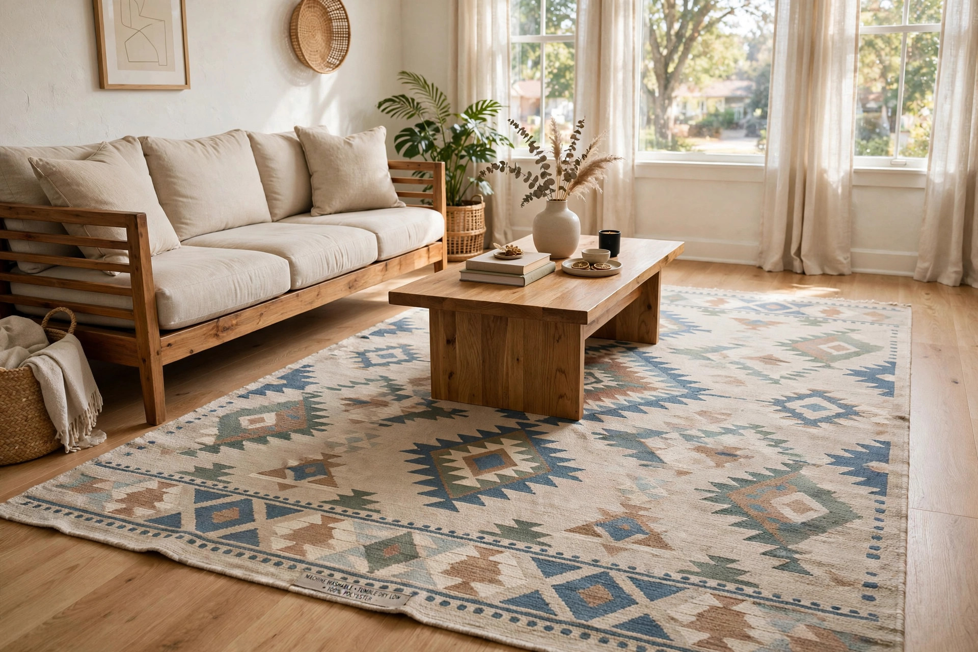 ruggable vs revivo rug comparison usa: Washable rug with pattern in an American living room