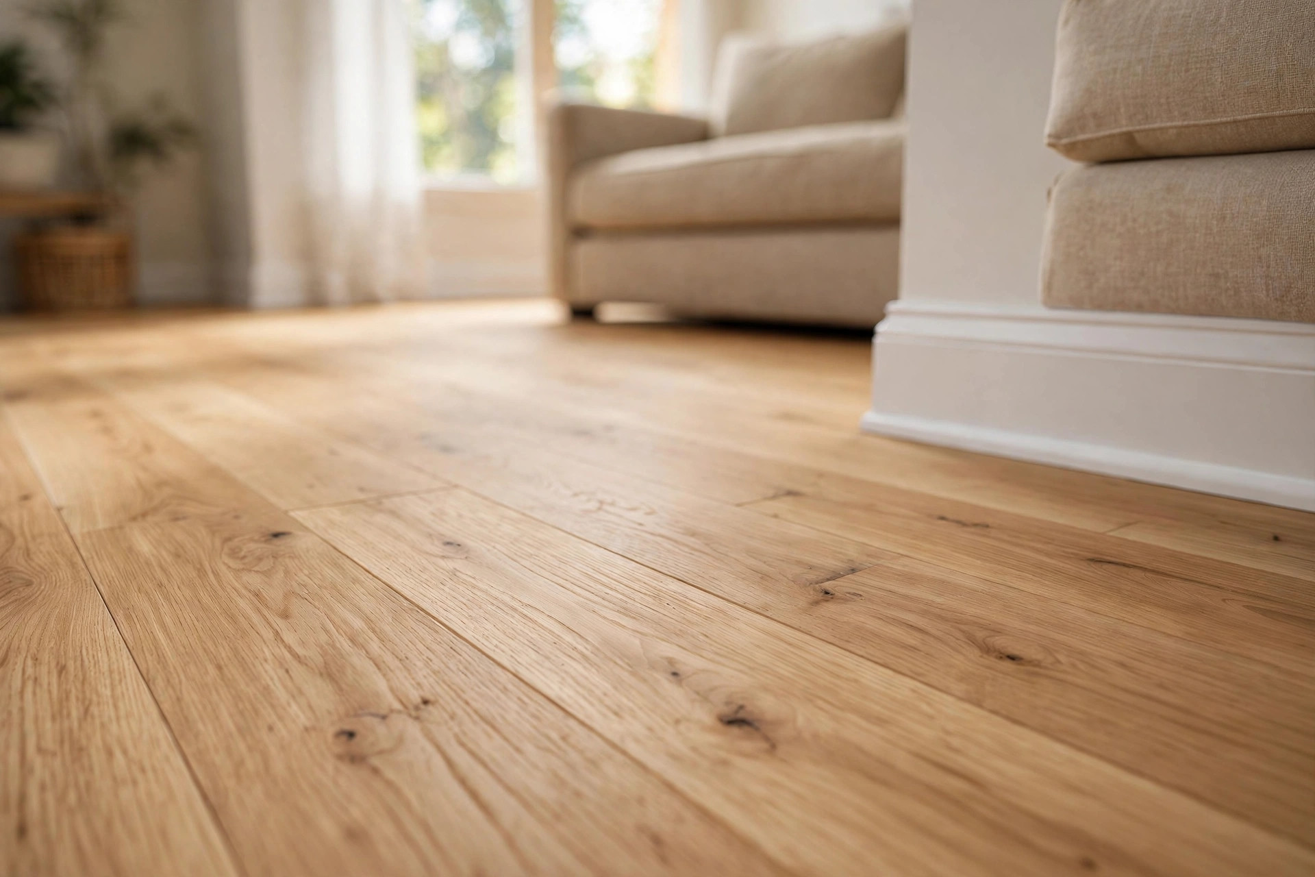 flooring installation warranty what to ask: New hardwood floor installed in an American living room