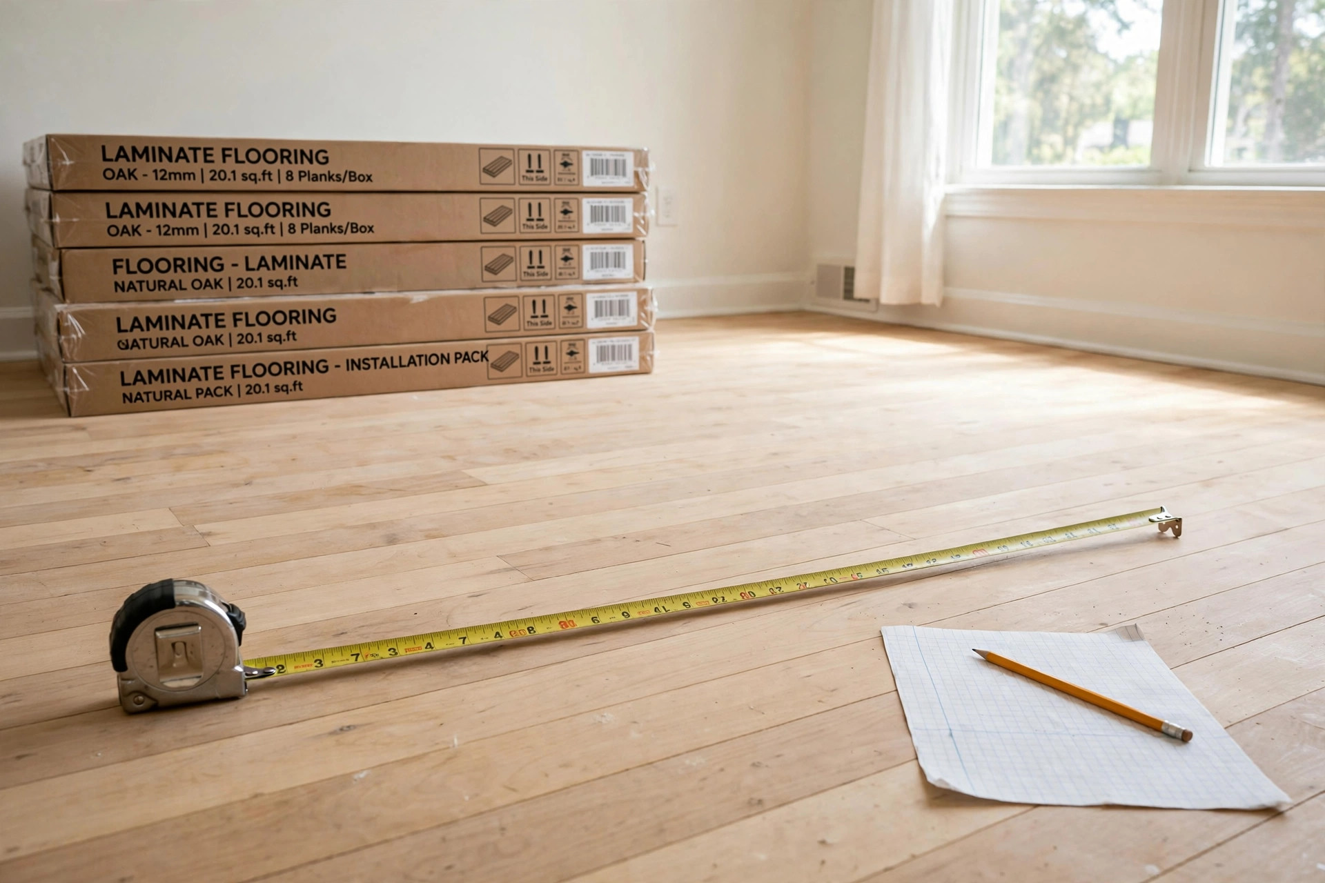 how to measure for flooring calculator usa: Tape measure on a living room floor for a flooring calculator measurement