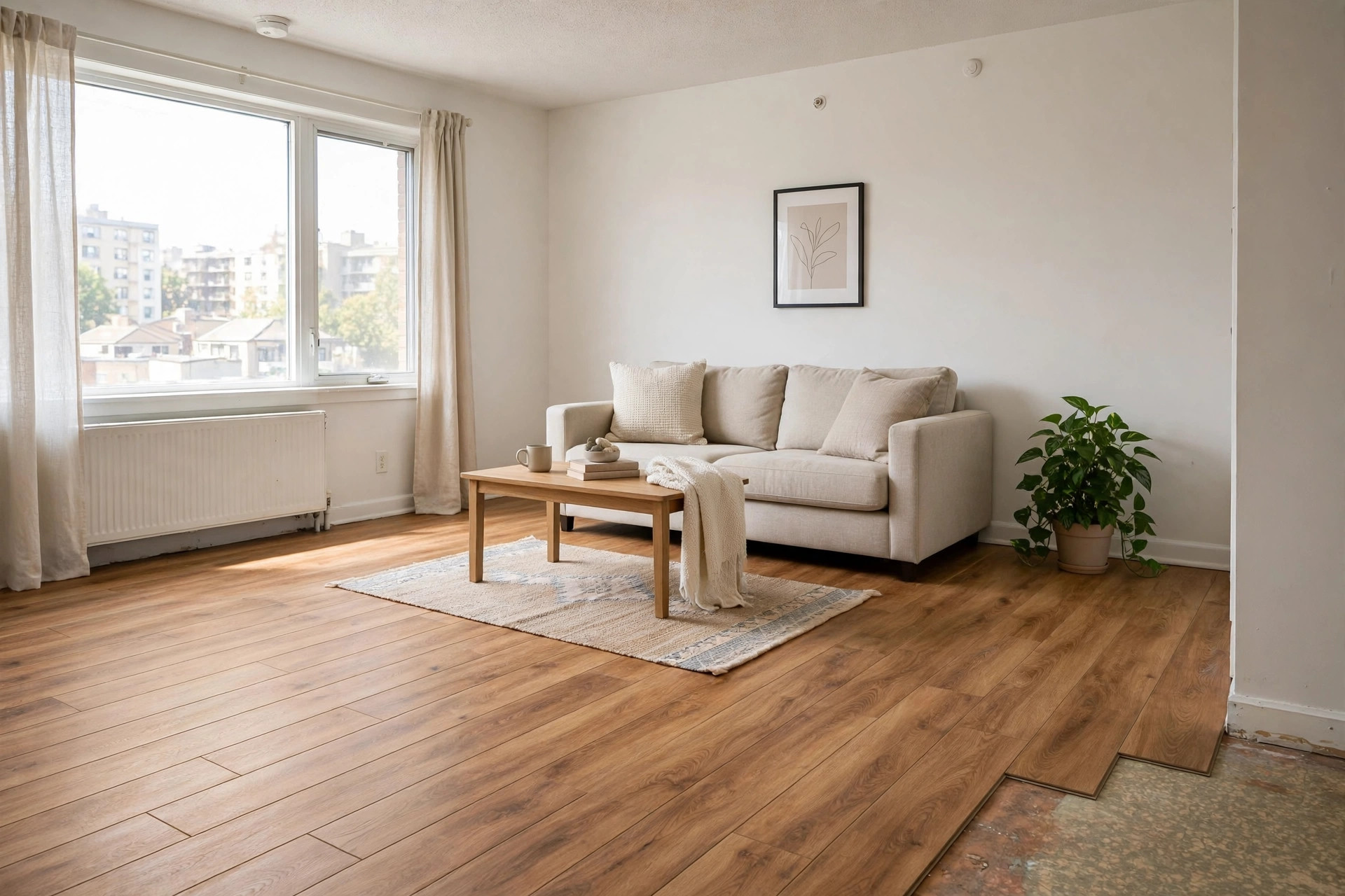Temporary flooring for renters reviews usa: interlocking vinyl planks in a rental living room