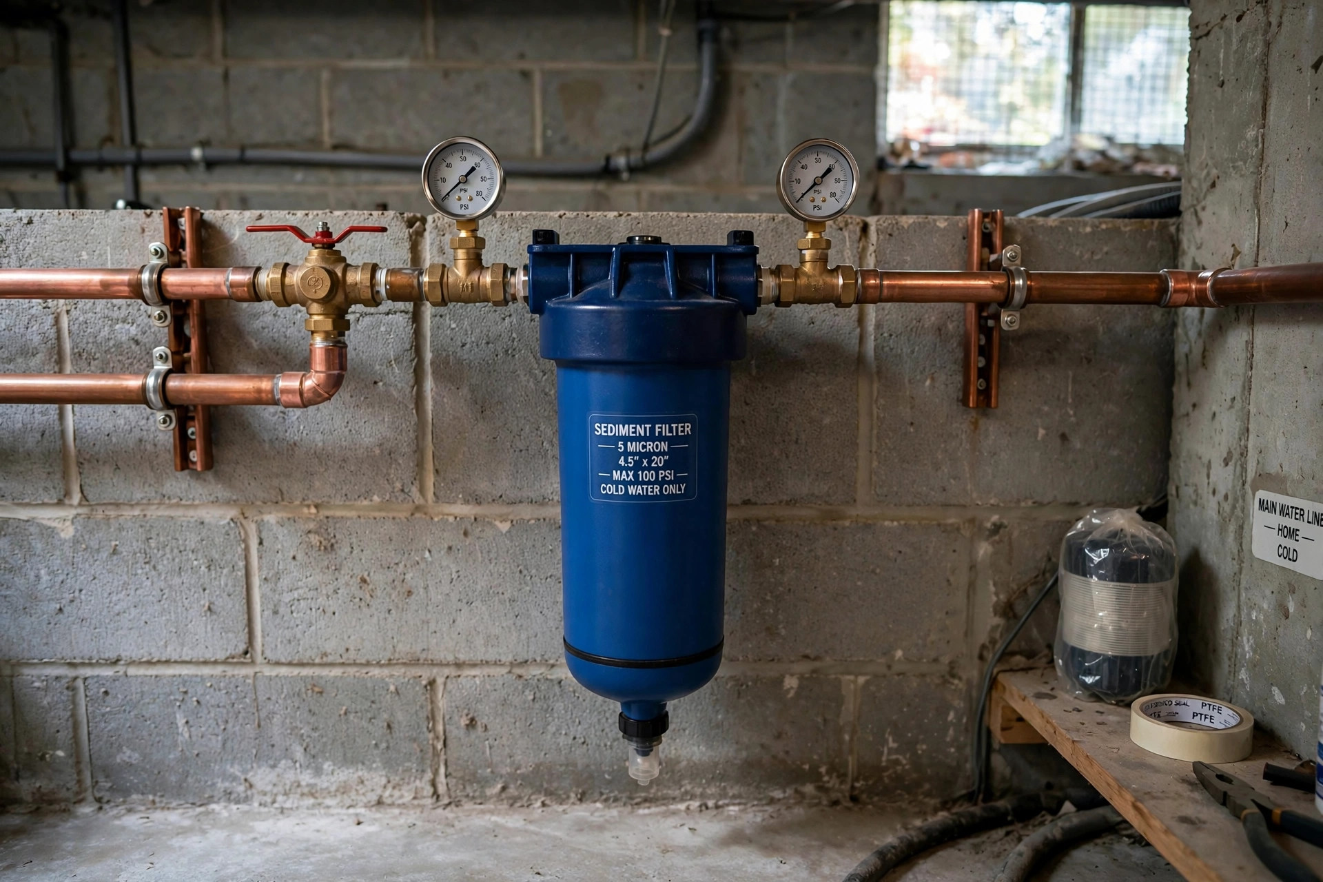 whole house sediment filter installation cost: Whole house sediment filter installation on the main water line