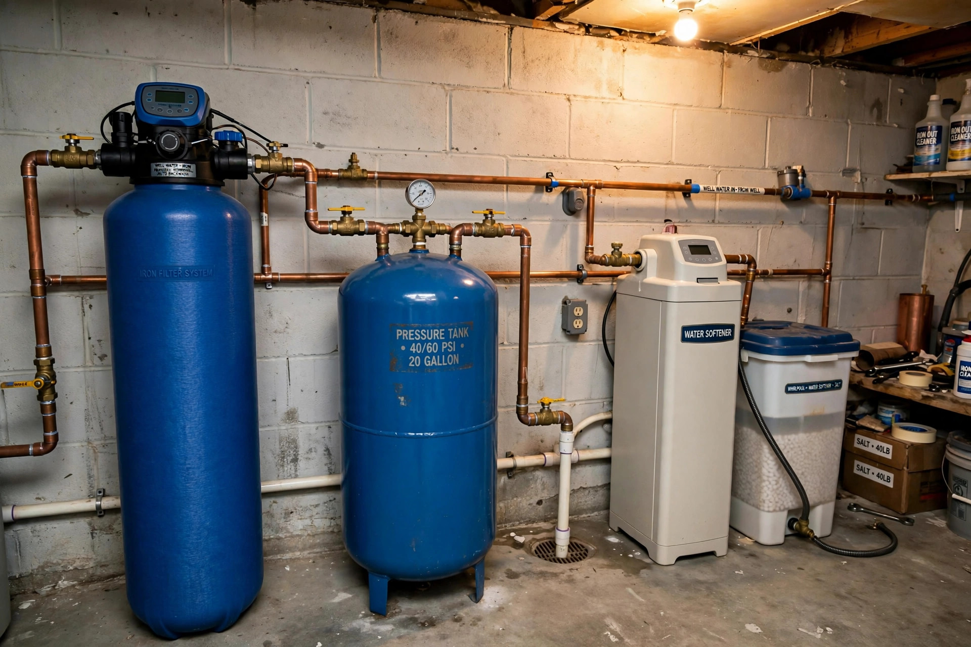 iron filter for well water reviews usa: Iron filter system installed on well water line