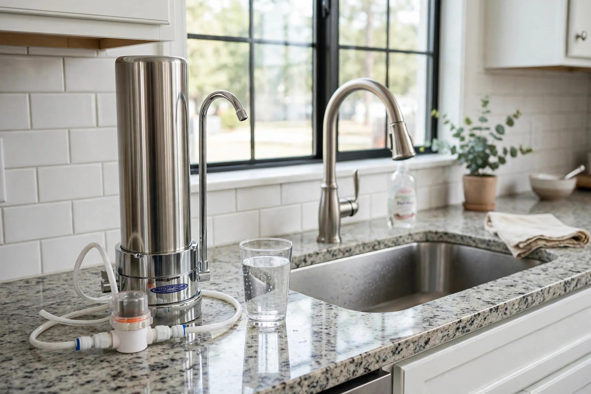 fluoride water filter for home reviews usa: fluoride water filter for home in a bright American kitchen