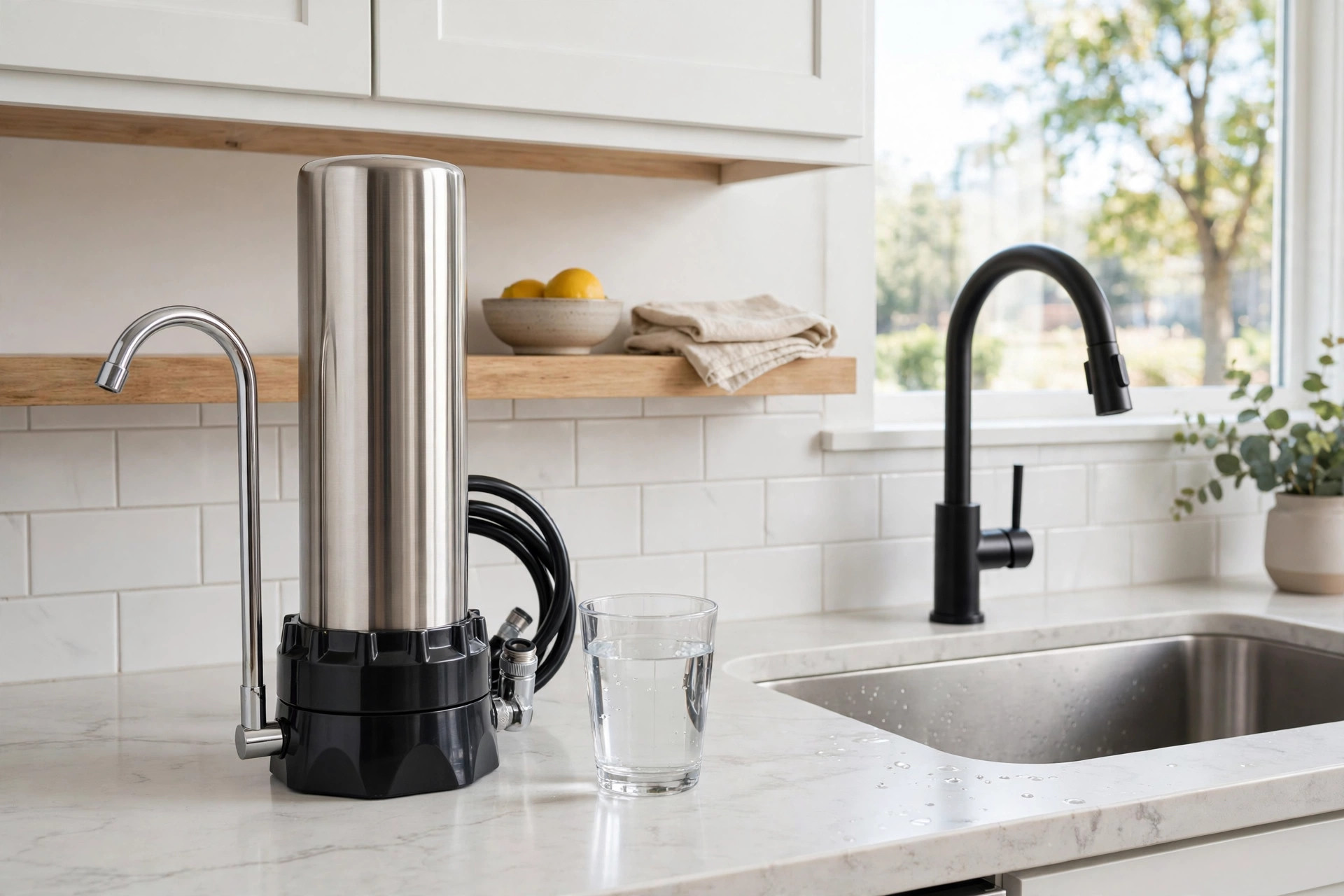 Best countertop water filter reviews 2026 on a clean kitchen counter
