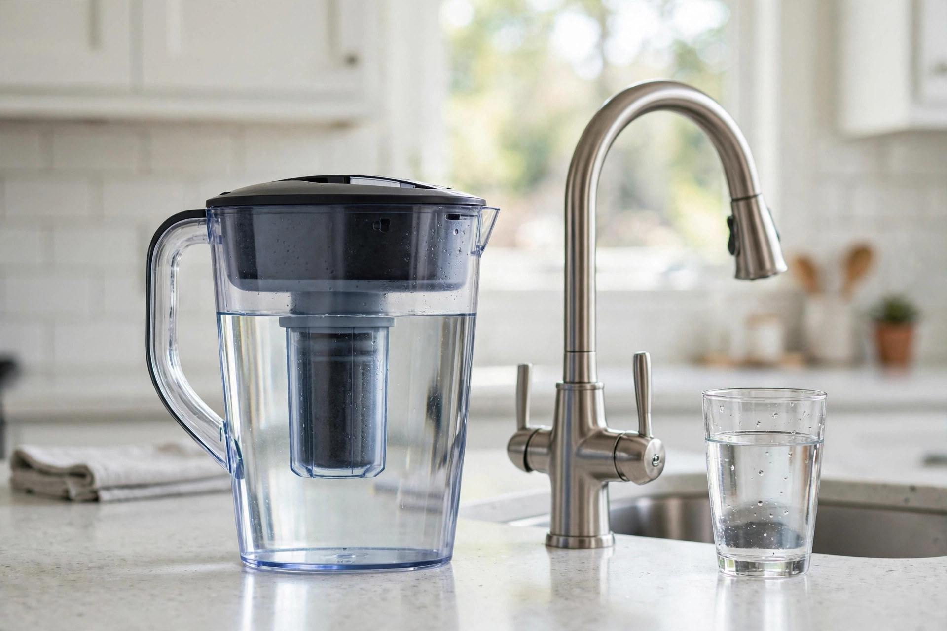 water filter pitcher for lead reviews usa: Water filter pitcher for lead on a kitchen counter