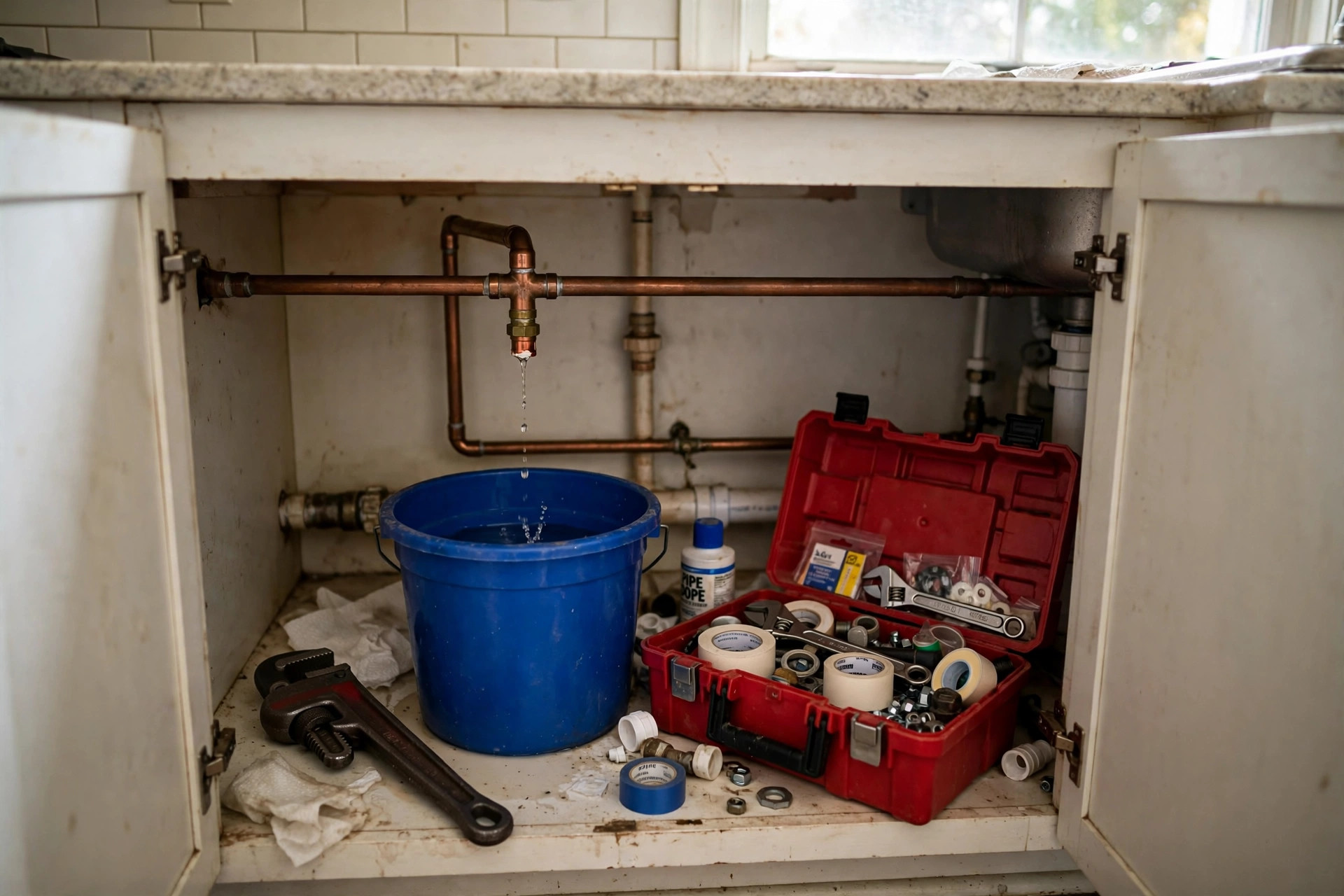 Emergency plumber near me 24 hour cost explained with an open under-sink pipe repair