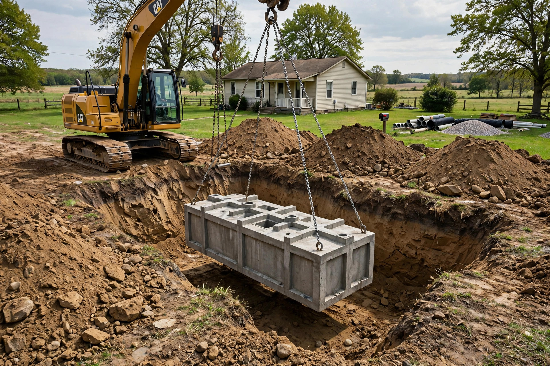 Septic system installation cost for 3 bedroom home being installed in a rural American yard